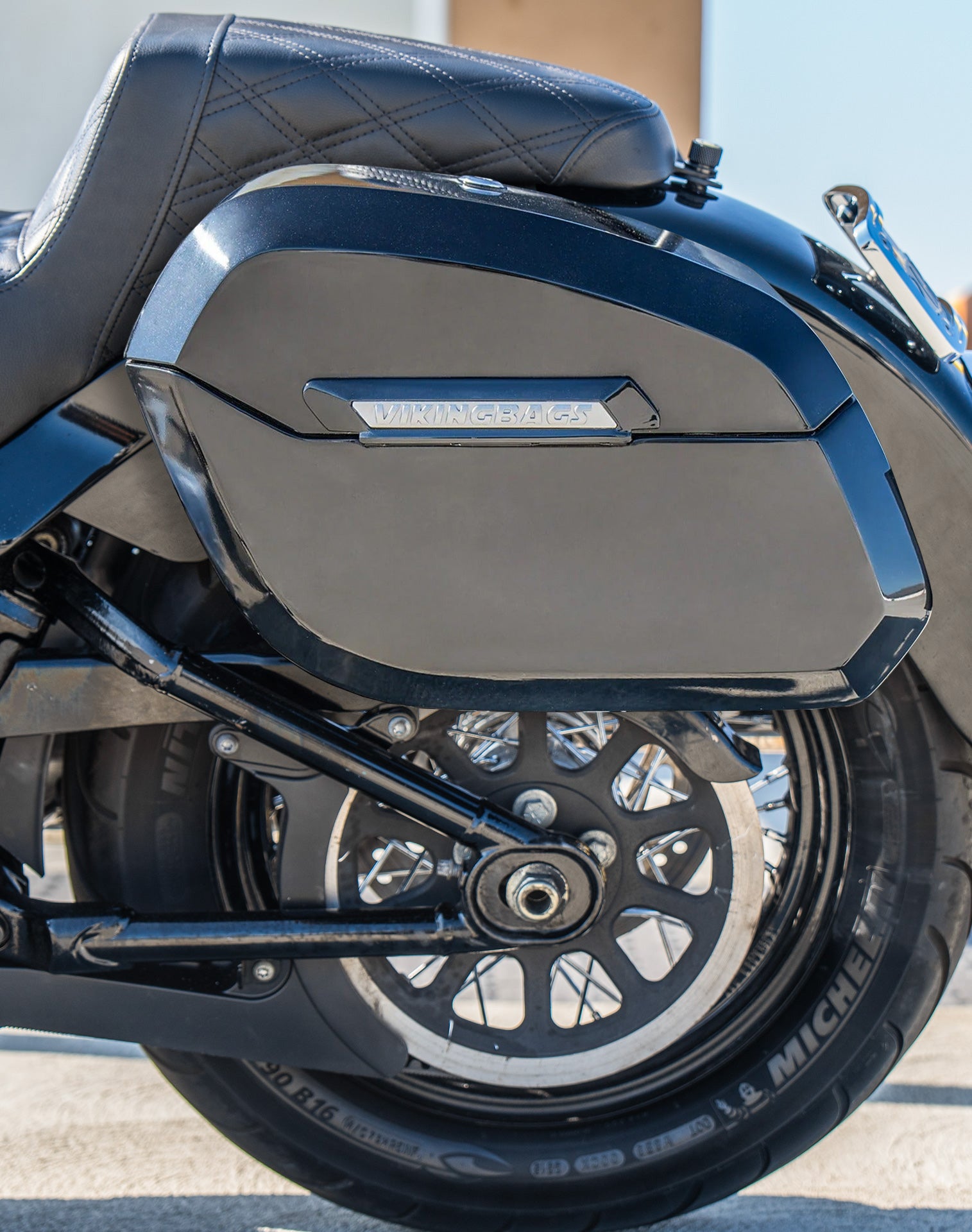32L - Darkin Large Quick Mount Painted Hard Saddlebags for Harley Softail Heritage FLHC/S Lifestyle