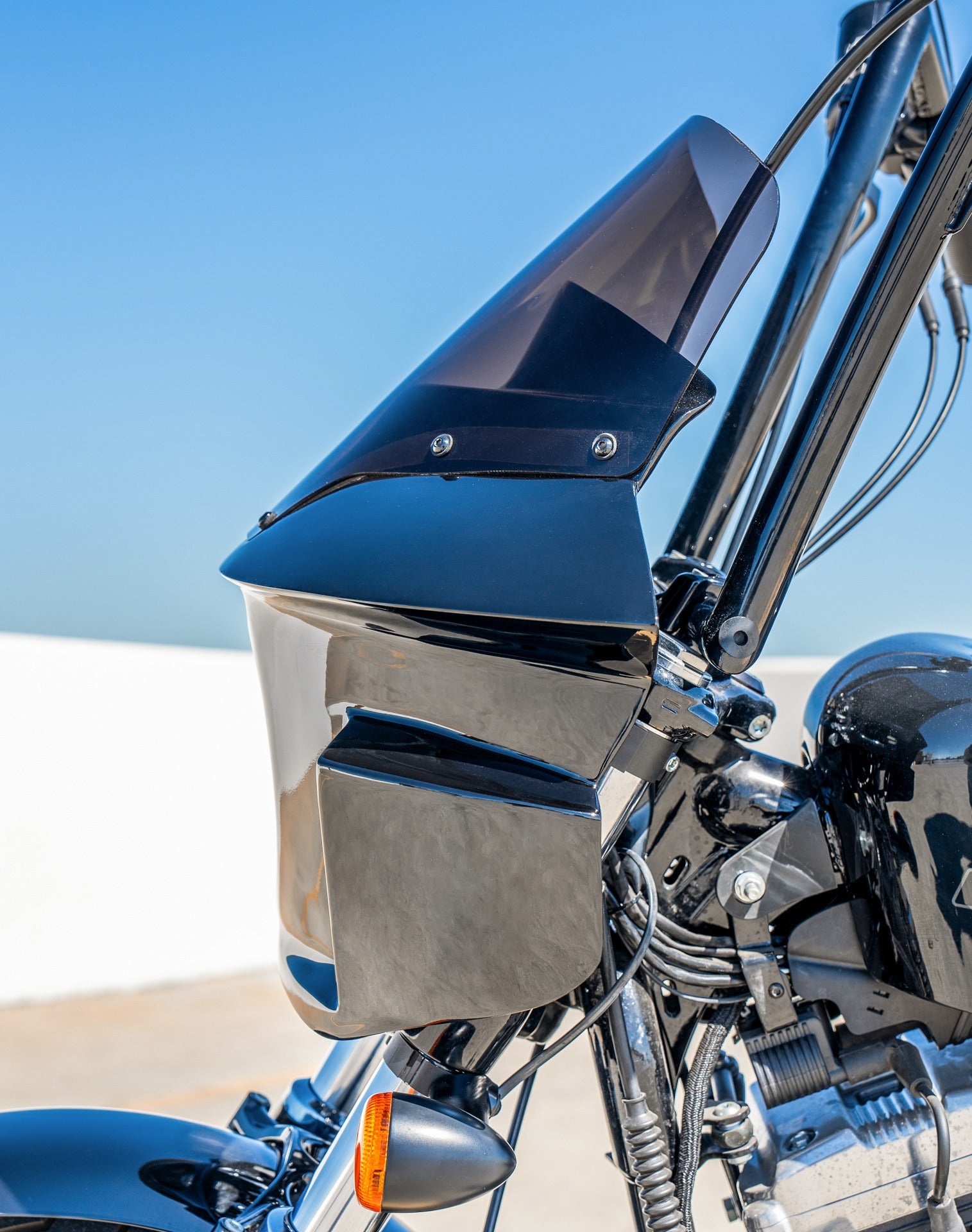 Viking Darkin Motorcycle Fairing for Harley Sportster Forty Eight Gloss Black Lifestyle Vertical