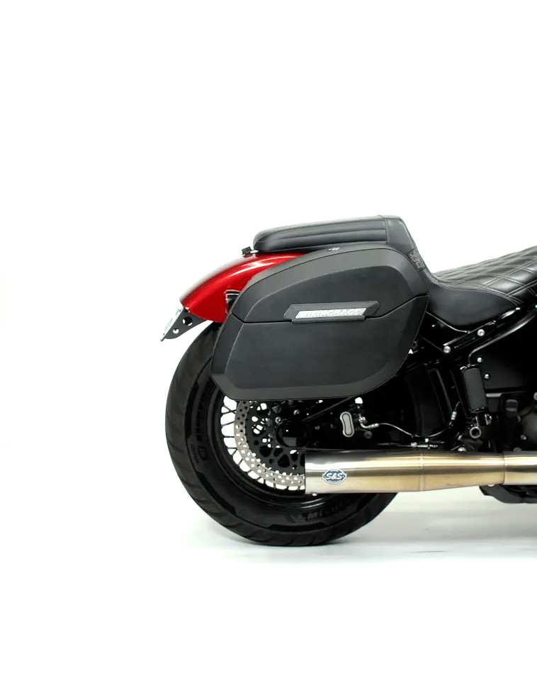 32L - Darkin Large Quick Mount Leather Wrapped Hard Saddlebags for Harley Softail Sport Glide FLSB