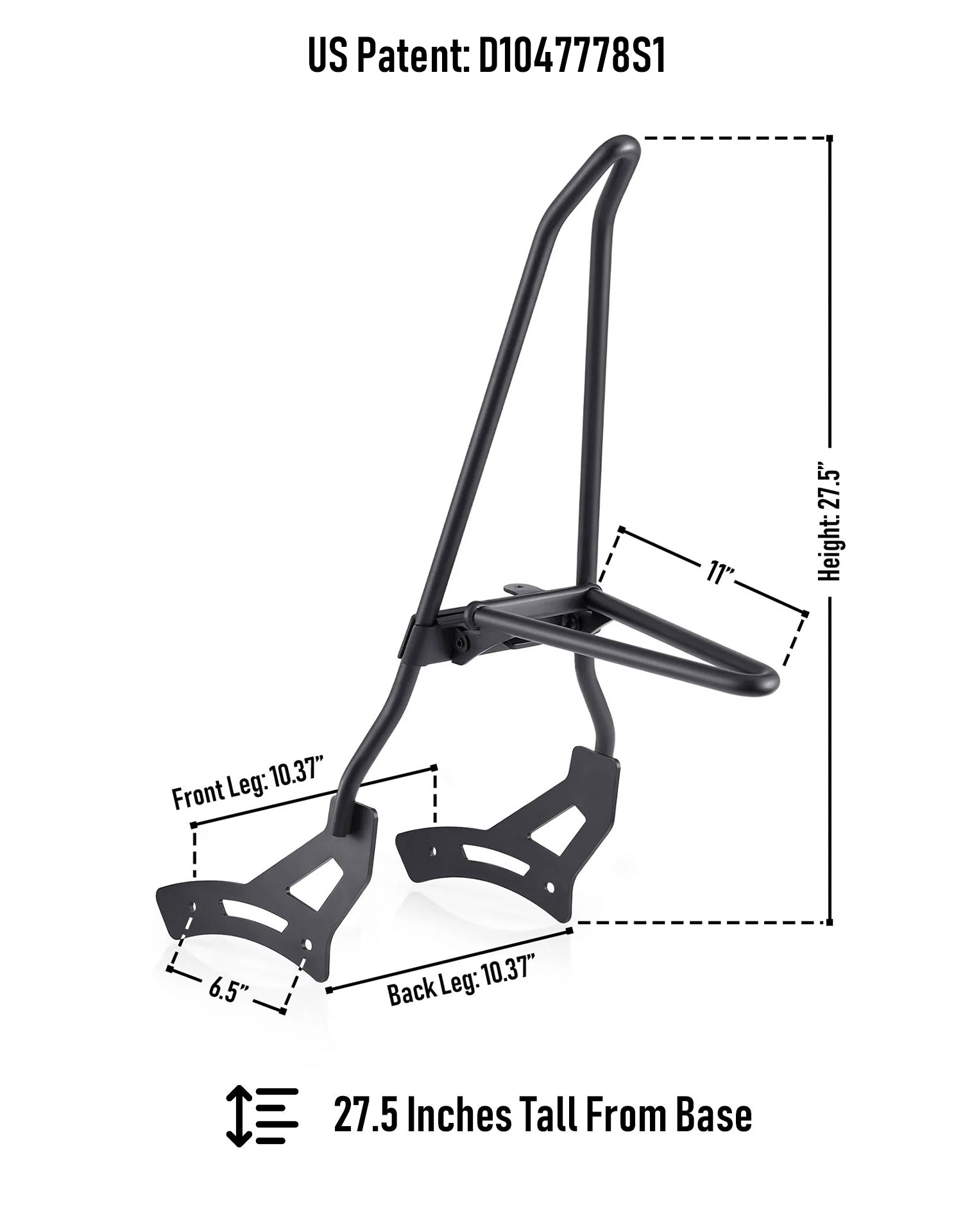 Iron Born Blade 25" Sissy Bar with Foldable Luggage Rack for Honda Rebel 1100 CMX1100 Matte Black Dimension