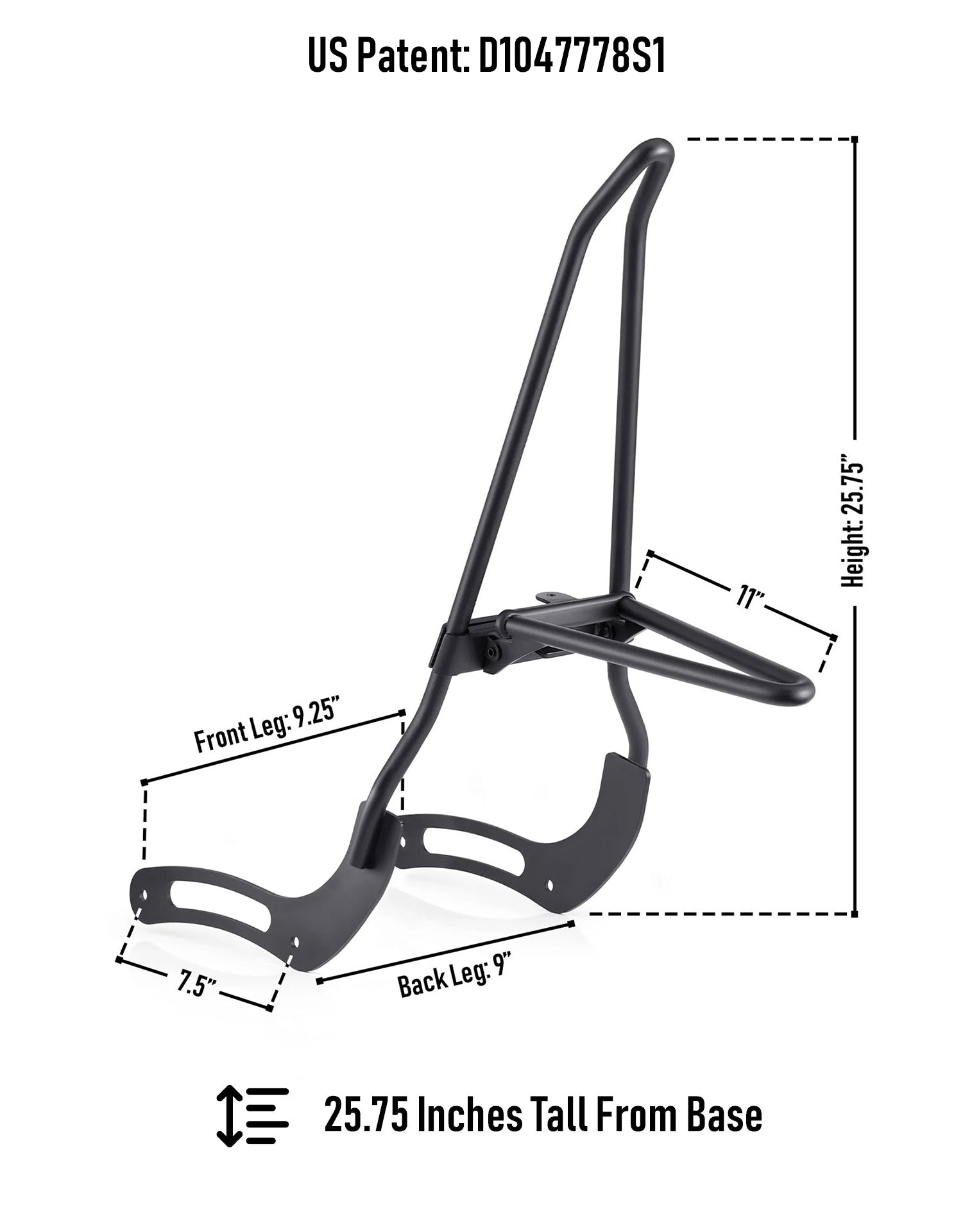 Iron Born Blade 25" Sissy Bar with Foldable Luggage Rack for Honda Rebel 300/ABS Matte Black Dimension