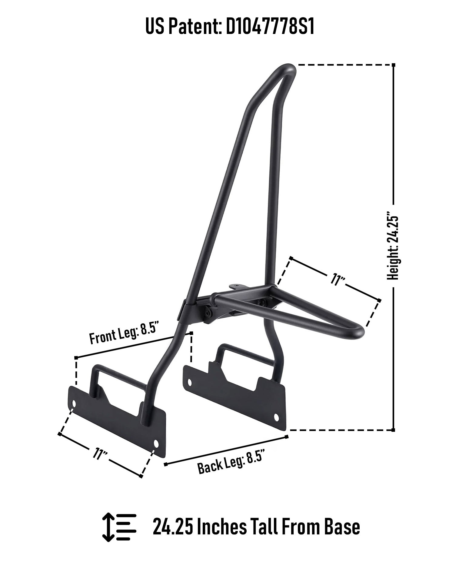 Iron Born Blade 25" Indian Scout Sixty Sissy Bar with Foldable Luggage Rack Matte Black Dimension