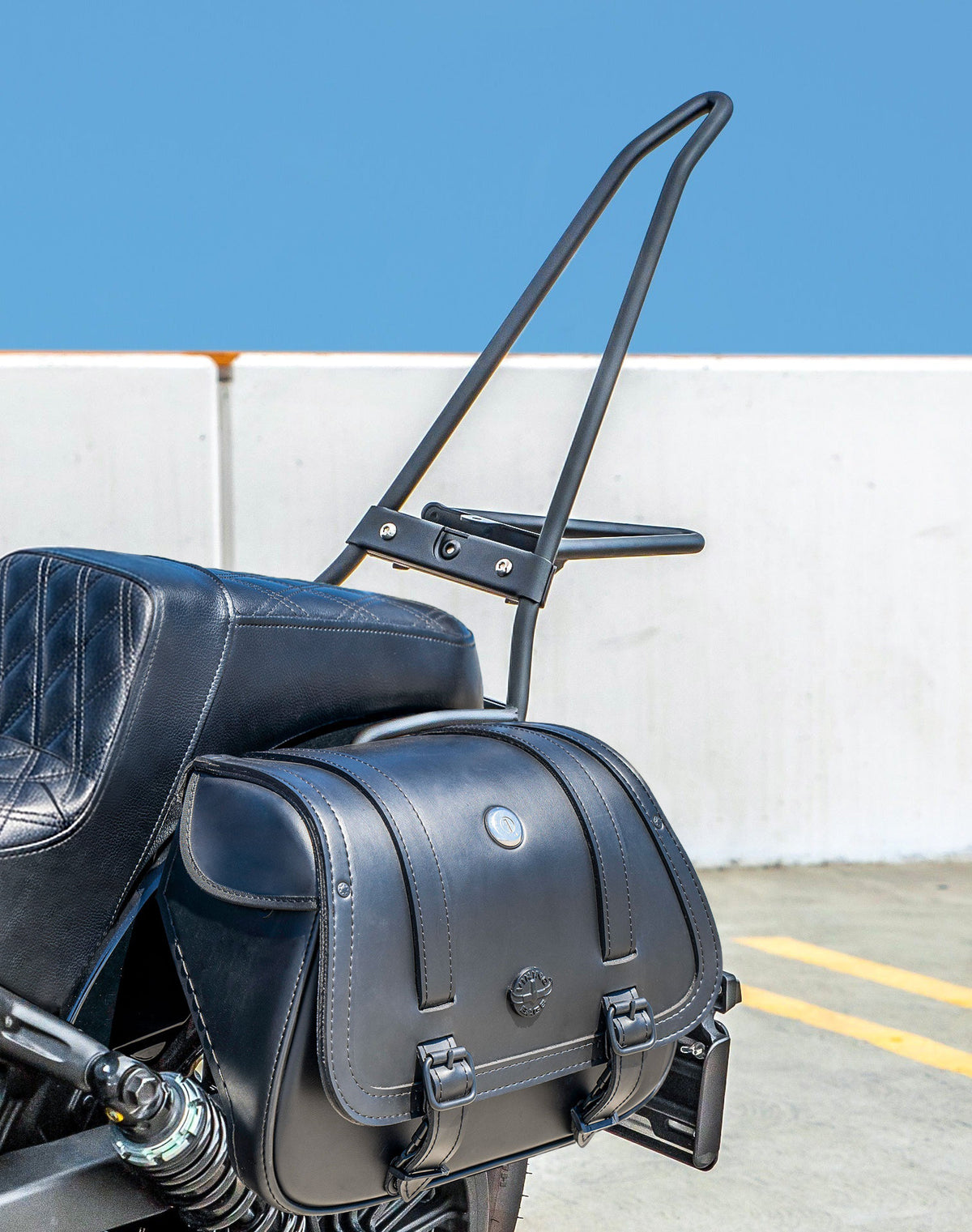 Iron Born Blade 25" Sissy Bar with Foldable Luggage Rack for 2025 Indian Scout Bobber Matte Black Life Style Photo