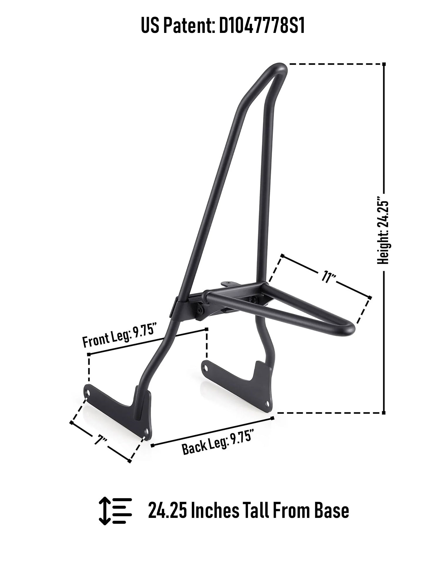 Iron Born Blade 25" Sissy Bar for Wide Seat w/ Foldable Rack for Harley Softail Deadwood Matte Black 24.25 Inches Tall From Base