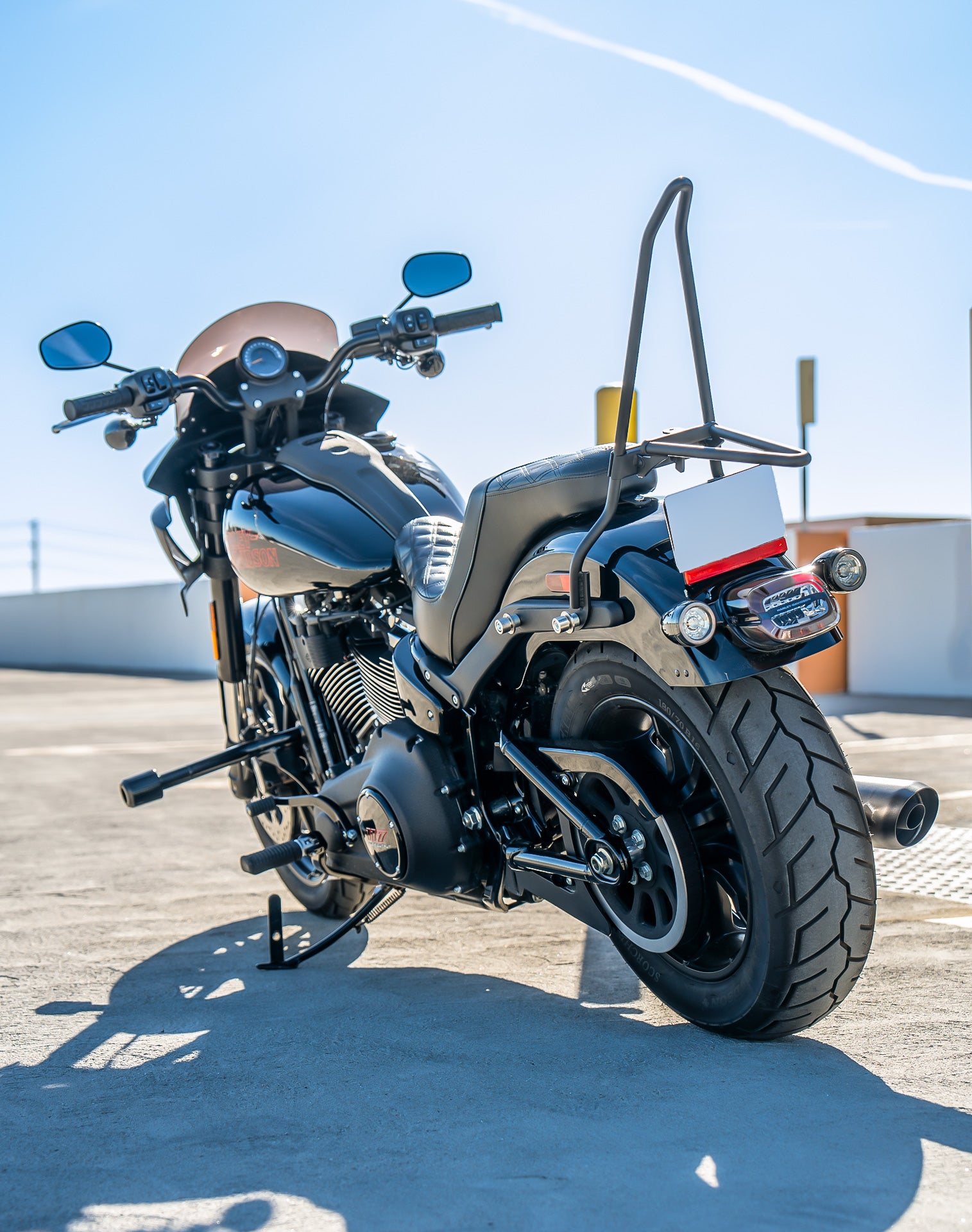 Iron Born Blade 25" Sissy Bar with Foldable Luggage Rack for Harley Softail Low Rider S FXLRS Matte Black