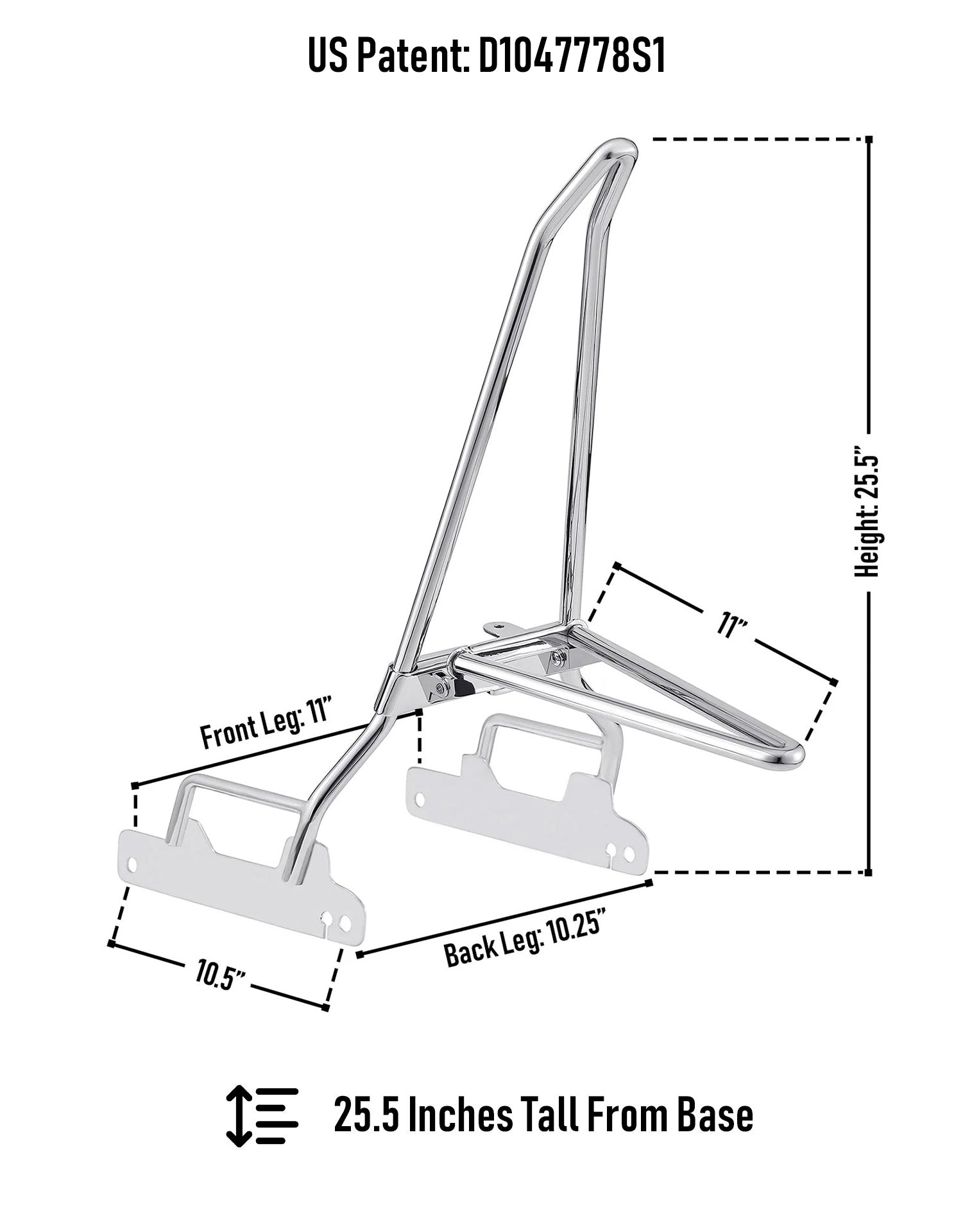 Iron Born Blade 25" Sissy Bar with Foldable Luggage Rack for Harley Dyna Super Glide Custom FXDC/I Chrome Dimension