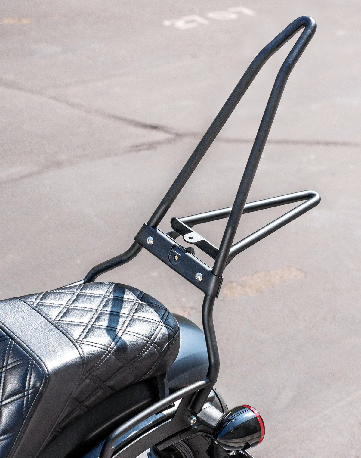 Iron Born Blade 25" Sissy Bar with Foldable Luggage Rack Matte Black Lifestyle Photos