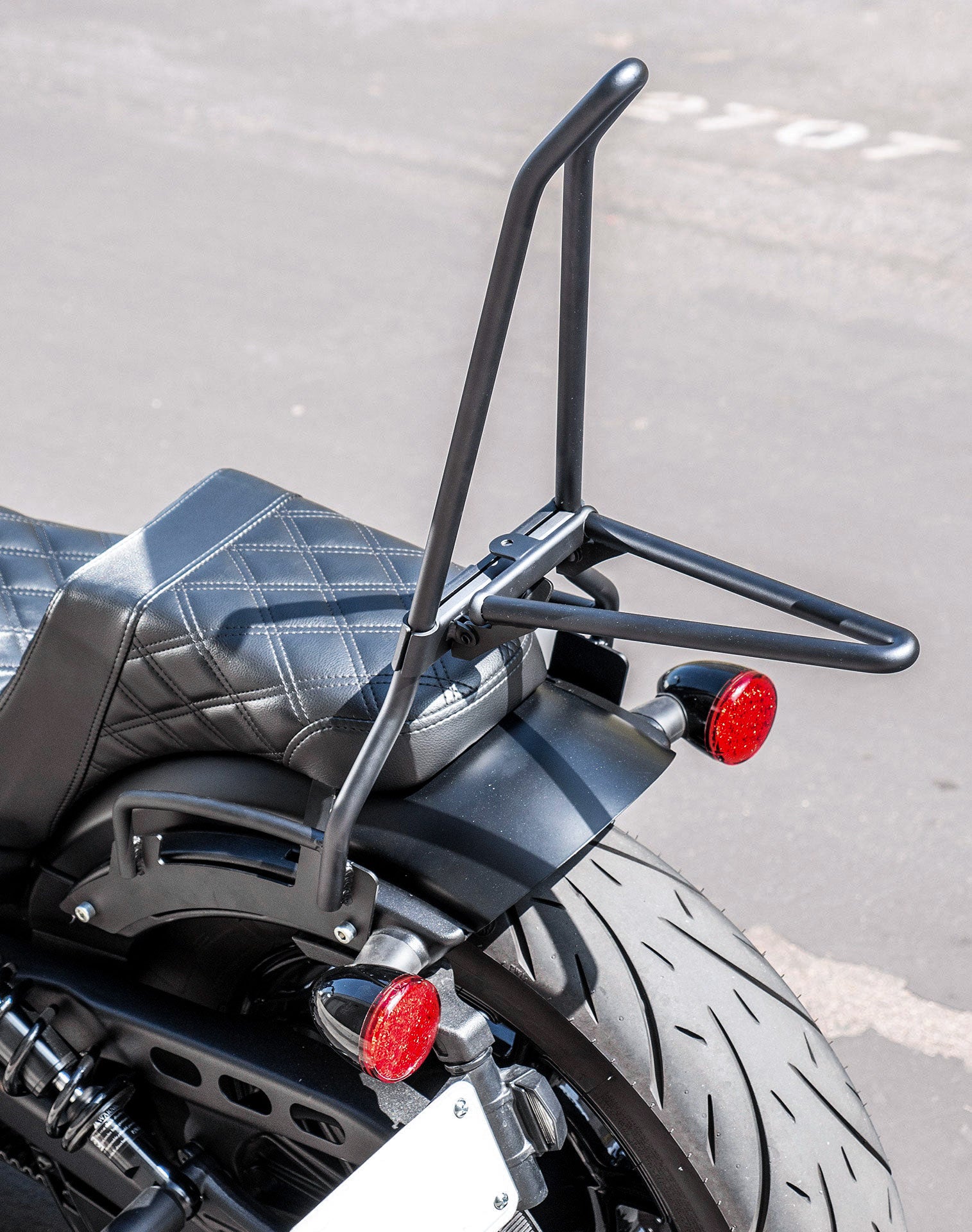 Iron Born Blade 25" Sissy Bar with Foldable Luggage Rack Matte Black Lifestyle Photos