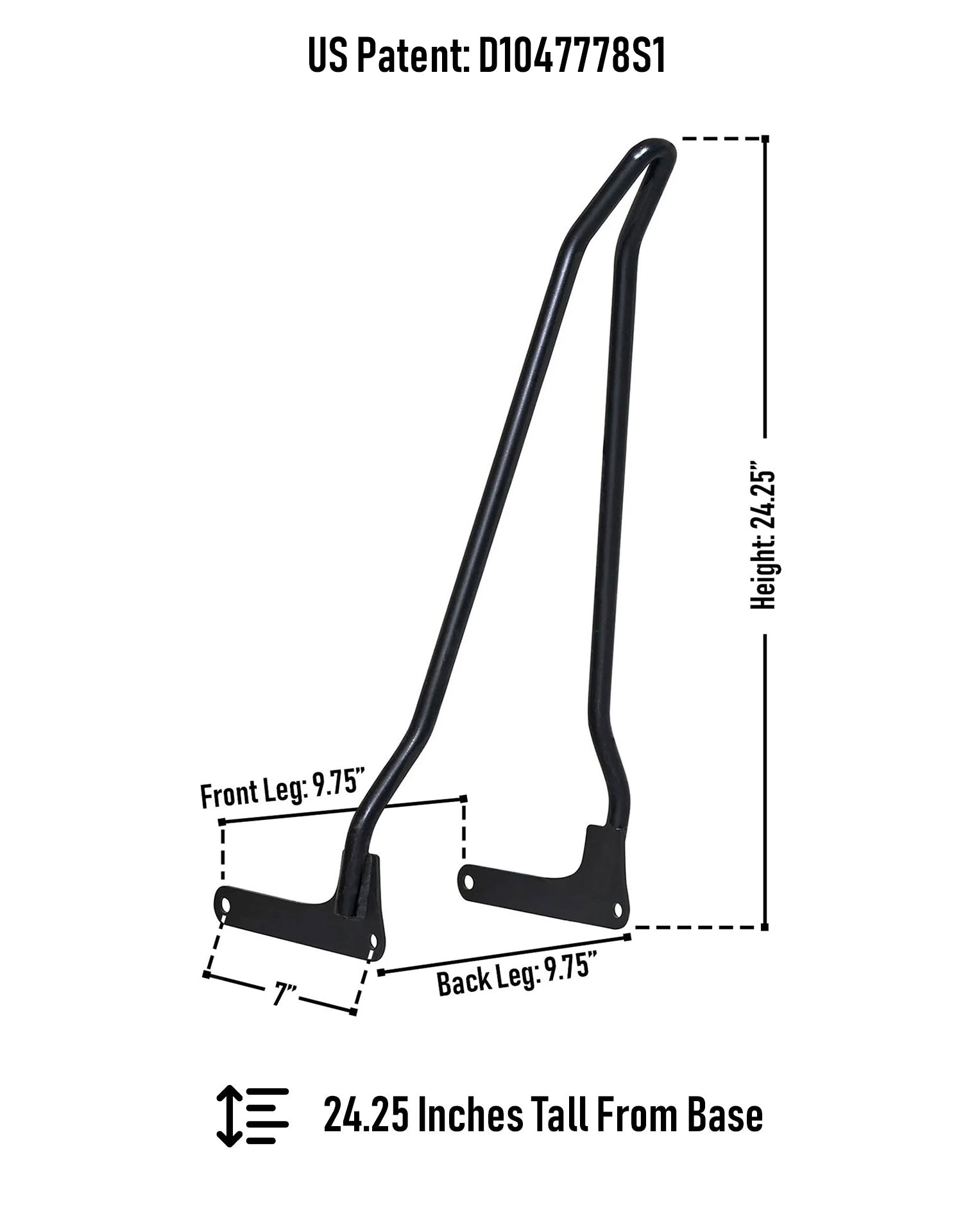 Iron Born Blade 25" Sissy Bar for Harley Softail Deluxe FLDE Matte Black Dimension 