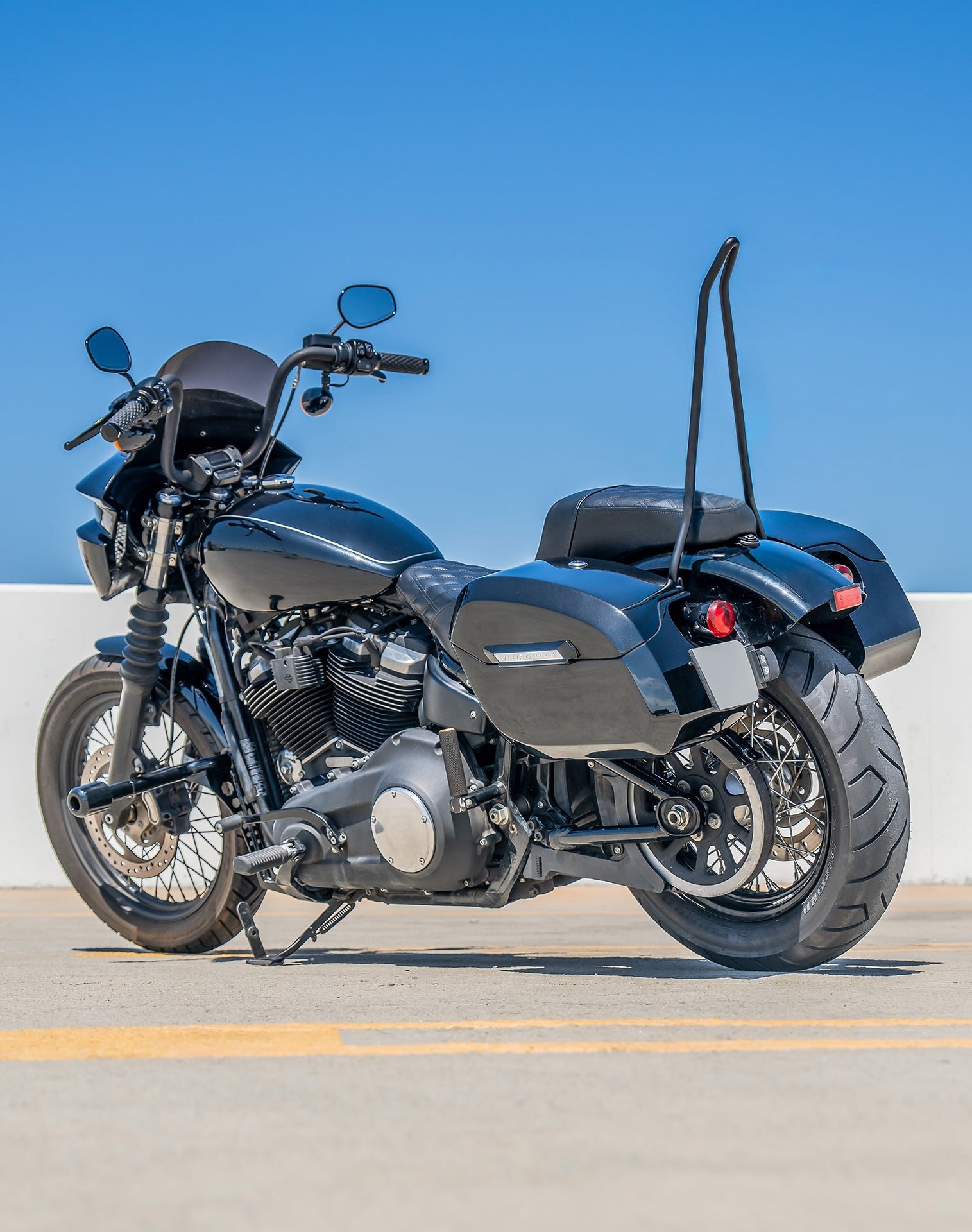 Iron Born Blade 25" Sissy Bar for Harley Softail Slim FLSL Matte Black Lifestyle