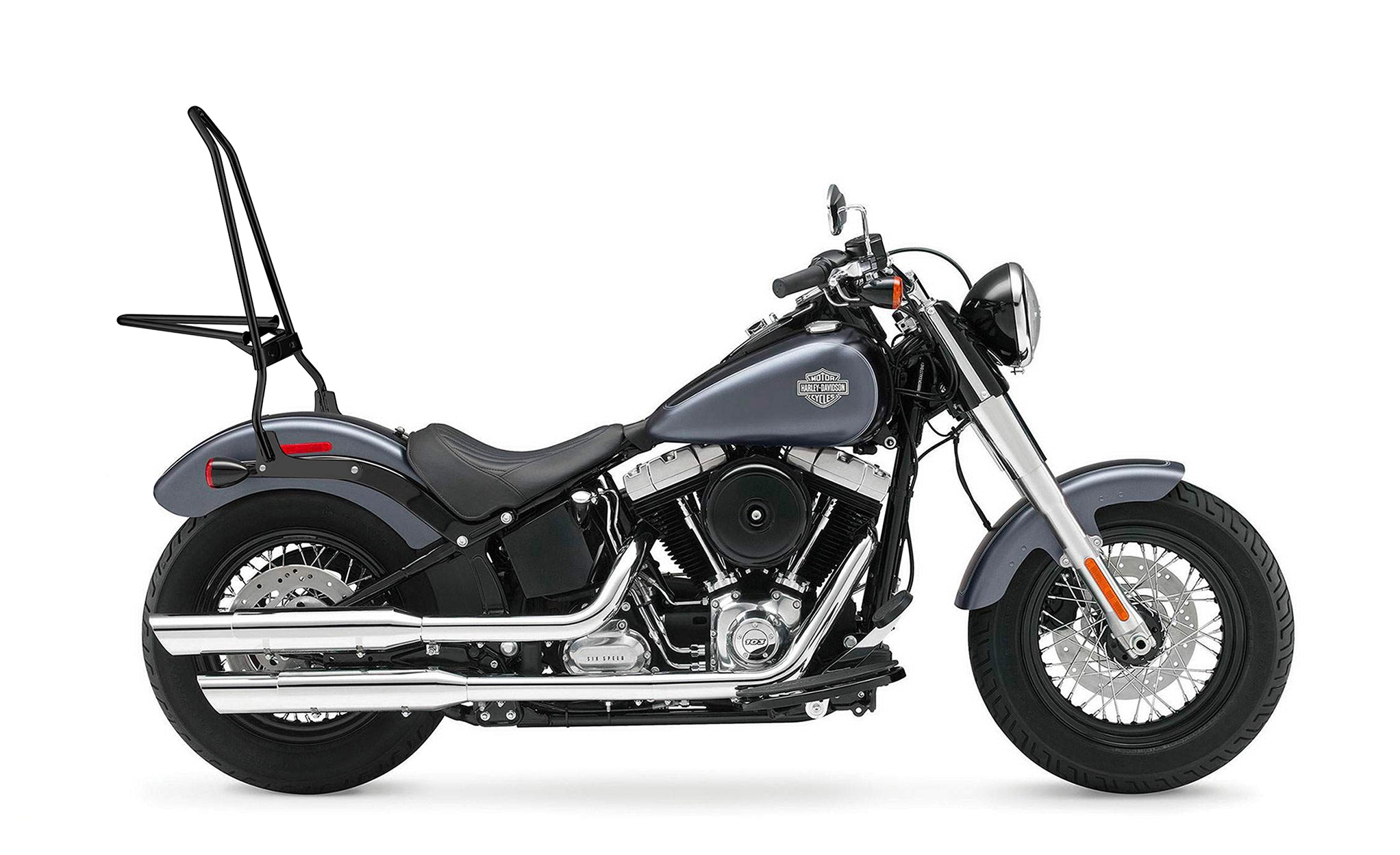 Iron Born Blade 25" Sissy Bar with Foldable Luggage Rack for Harley Softail Slim FLS Matte Black Product on Bike View @expand