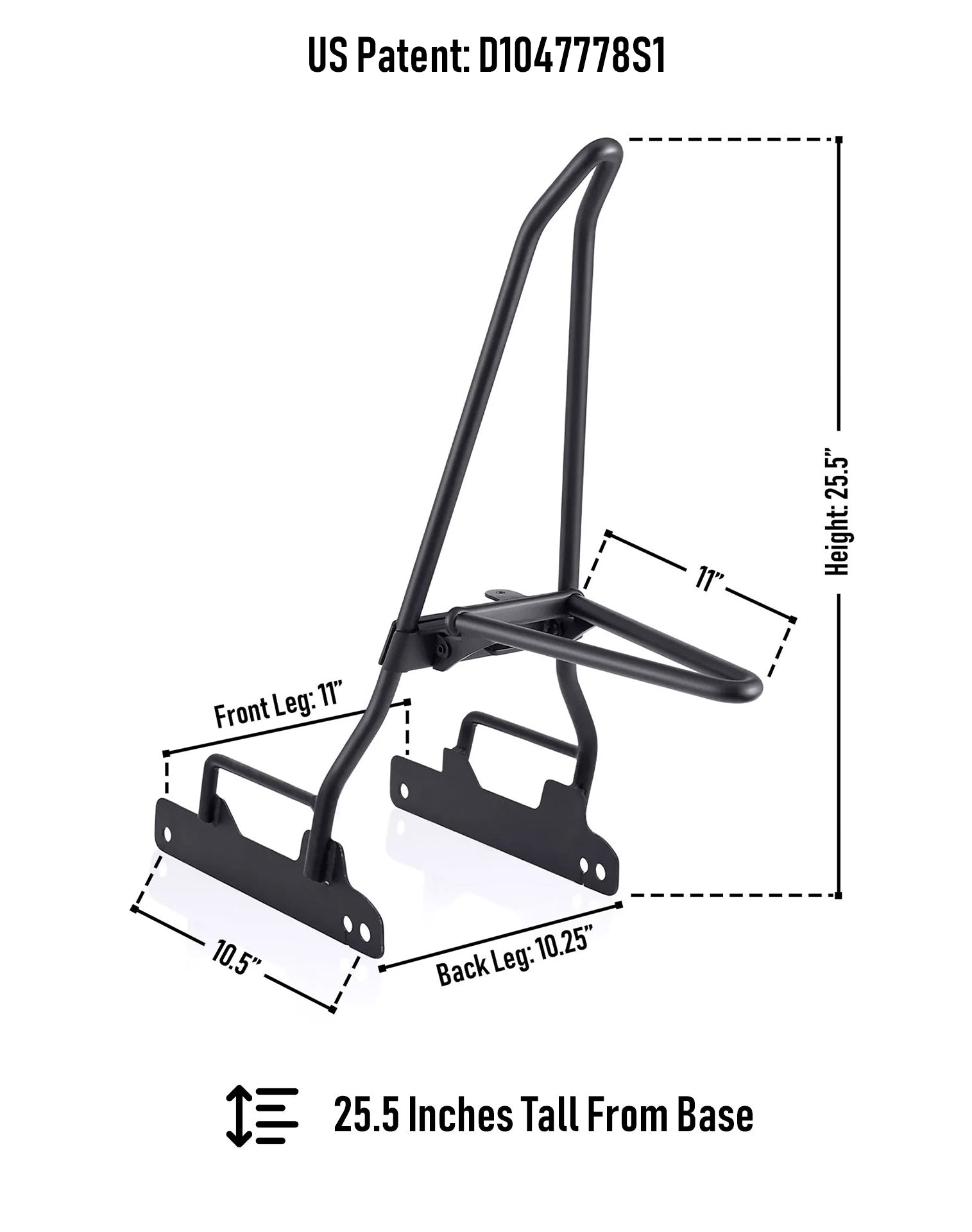 Iron Born Blade 25" Sissy Bar with Foldable Luggage Rack for Harley Dyna Low Rider FXDL Matte Black Dimension