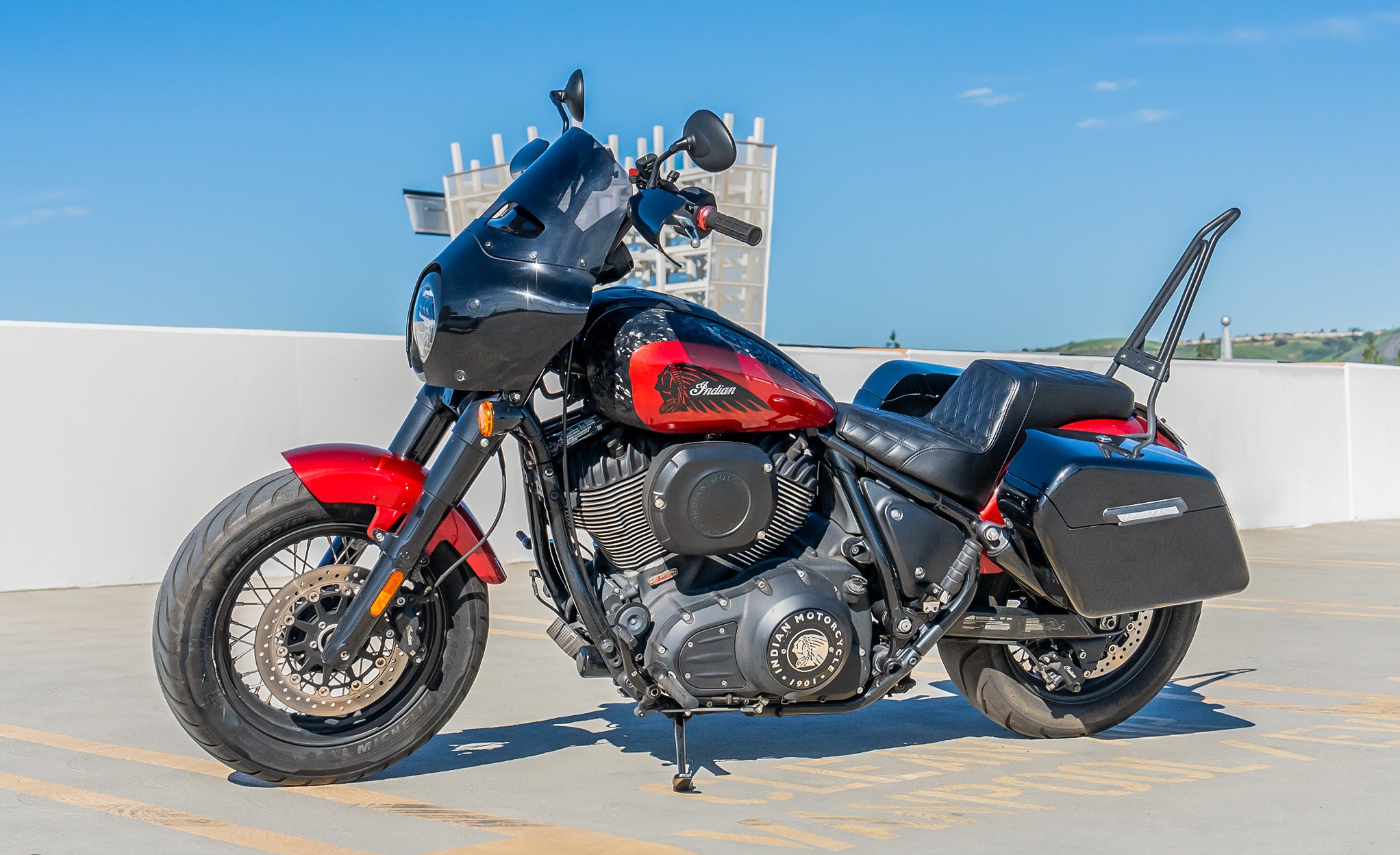 Iron Born Diamond Stitch Indian Scout Bobber Twenty 2-Up Seat Black Lifestyle @expand