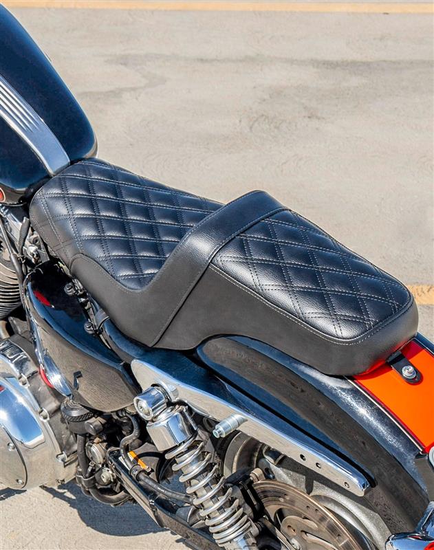 Iron Born Diamond Stitch 2-Up Seat For Harley Sportster 1200 Custom XL1200C Black Lifestyle