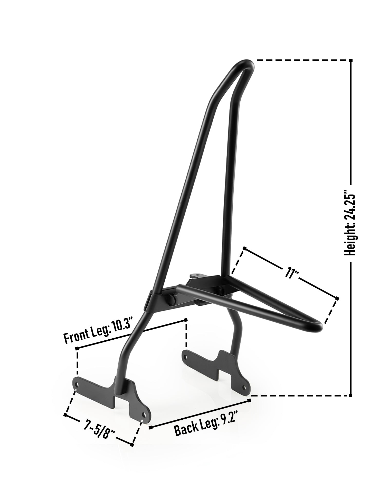 Iron Born Sissy Bar with Foldable Luggage Rack for Harley Sportster 1200 Low XL1200L Matte Black Dimension