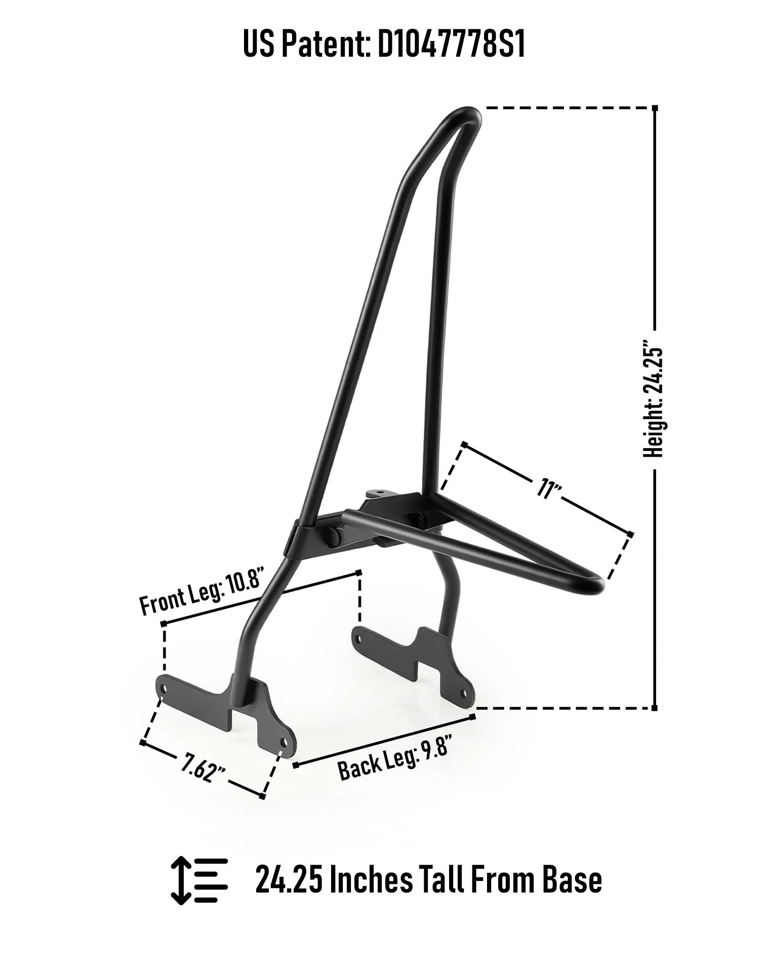 Iron Born Blade 25" Sissy Bar with Foldable Luggage Rack for Harley Sportster 883 Custom XL883C Matte Black Dimension