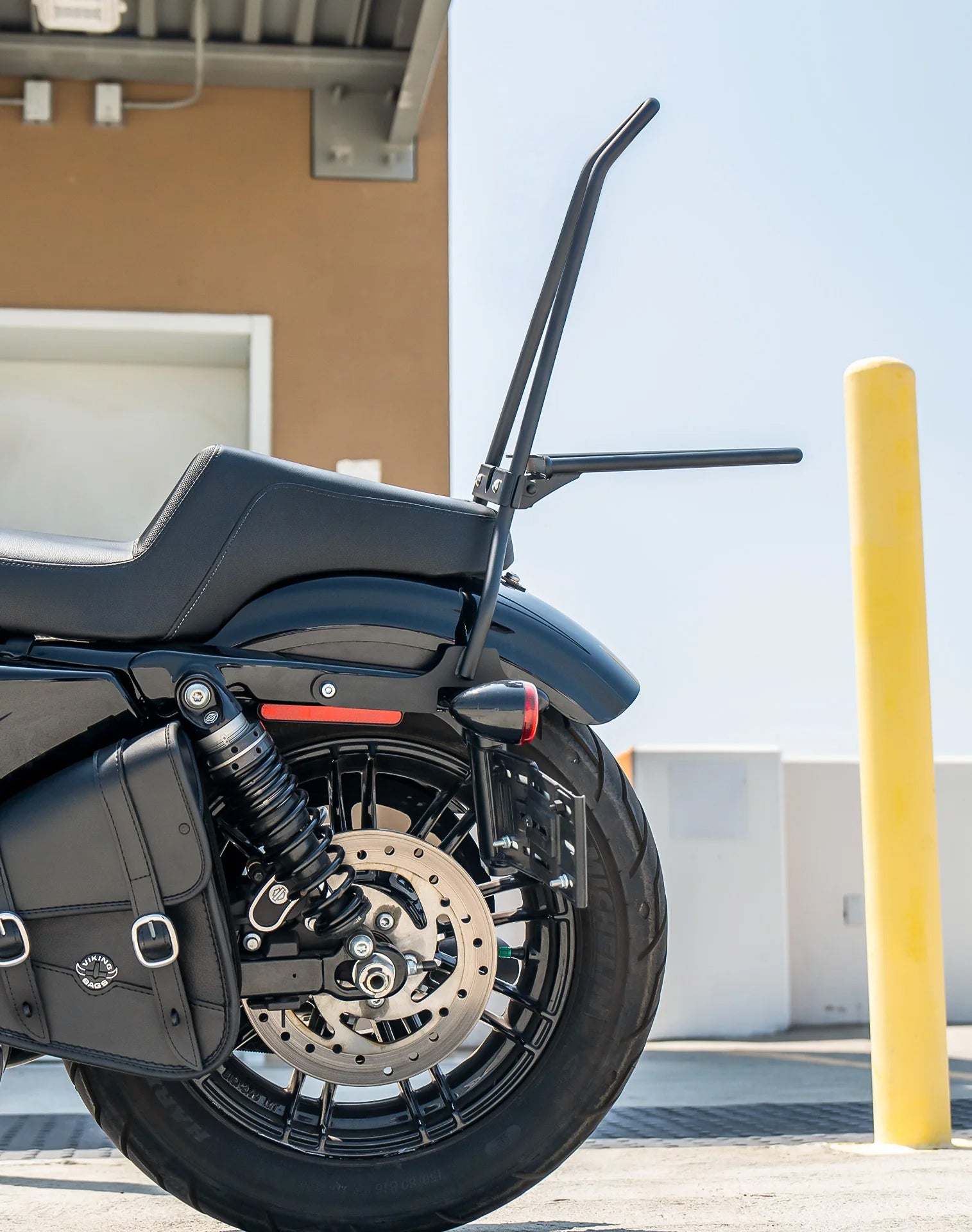 Iron Born Blade 25" Sissy Bar with Foldable Luggage Rack for Harley Sportster Forty Eight Matte Black