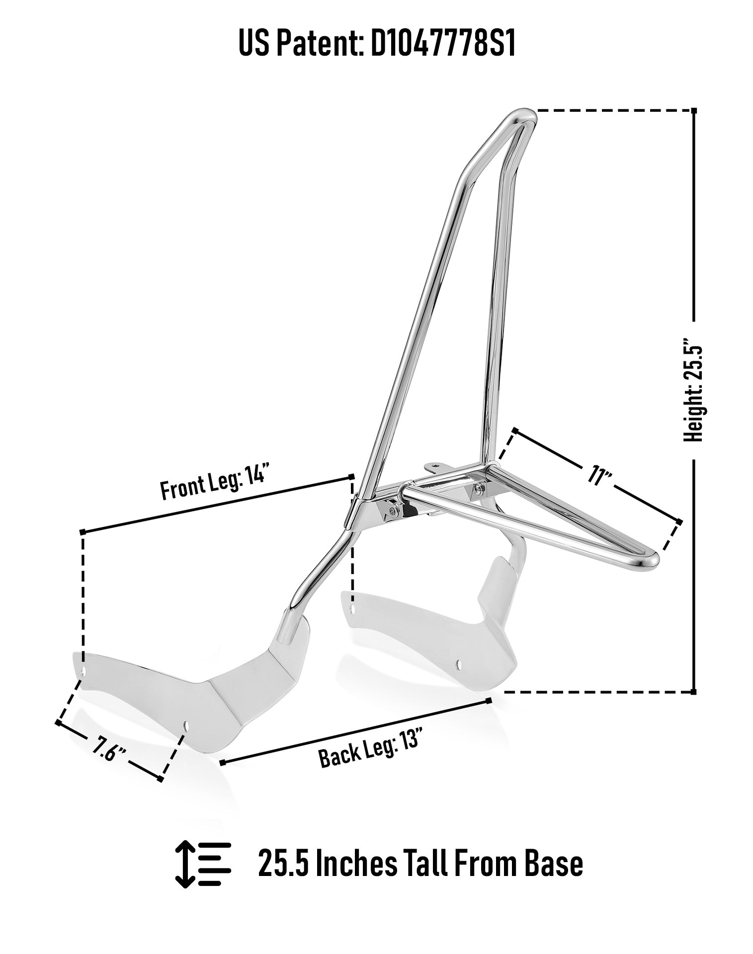 Iron Born Blade 25" Suzuki Boulevard C50 (VL800) Sissy Bar w/ Foldable Luggage Rack Chrome Dimension