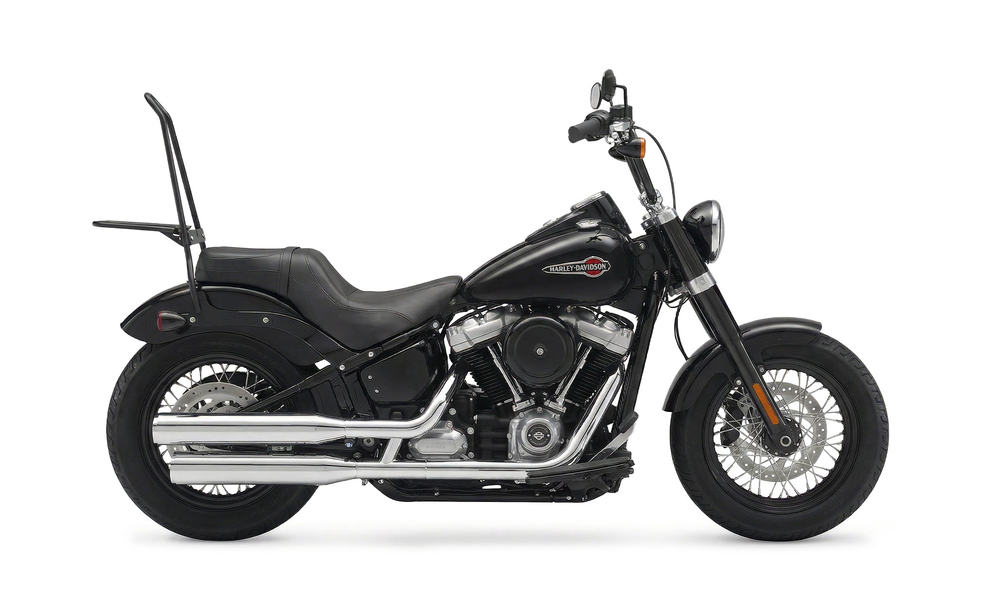 Iron Born Blade 25" Sissy Bar for Wide Seat w/ Foldable Rack for Harley Softail Slim FLSL Matte Black @expand