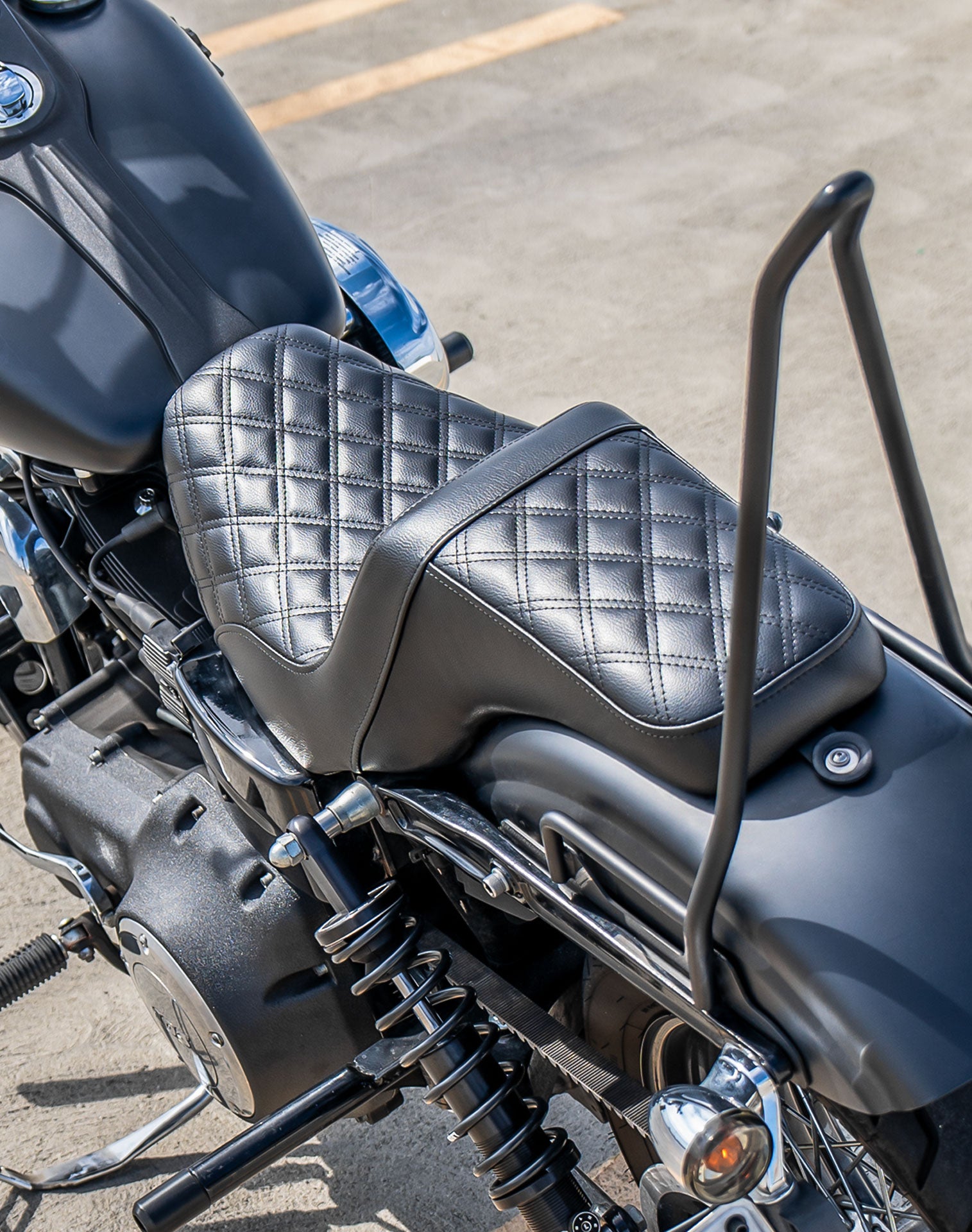 Iron Born Diamond Stitch 2-Up Seat for Harley Dyna Low Rider FXDL/I Black Vertical Lifestyle