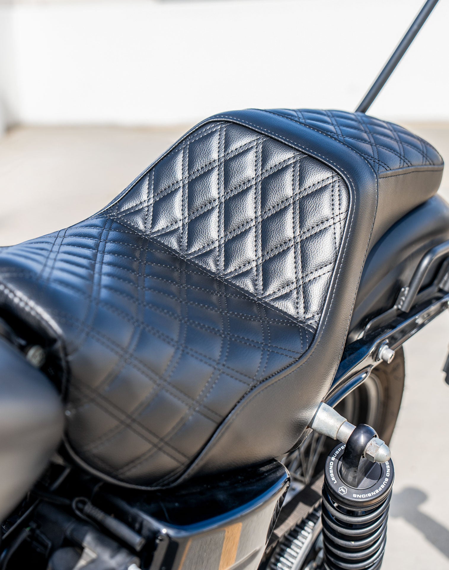 Iron Born Diamond Stitch 2-Up Seat for Harley Dyna Low Rider FXDL/I Black Vertical Lifestyle