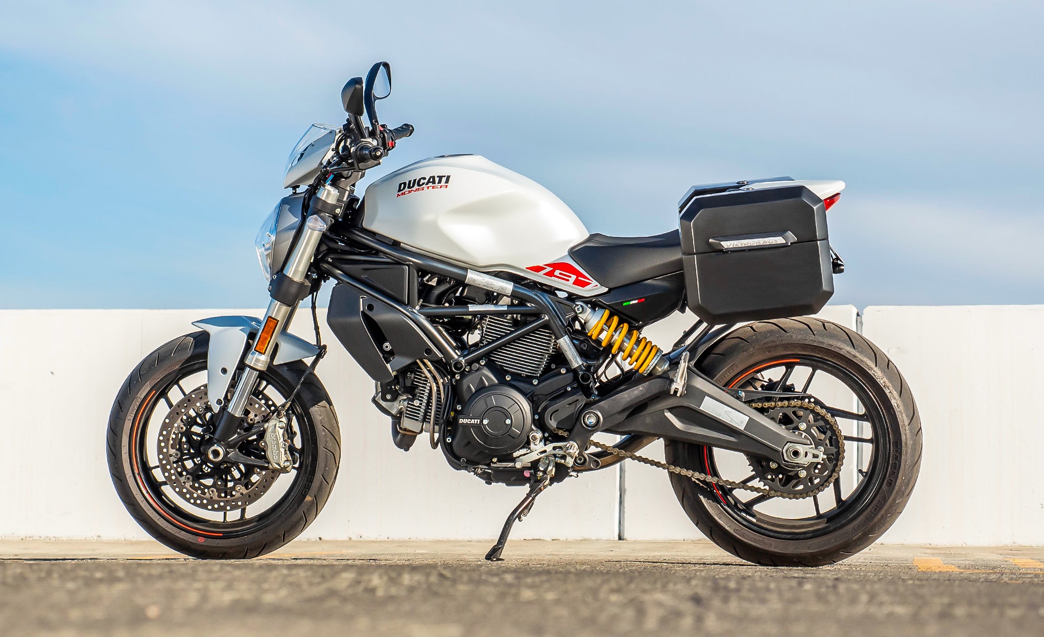 20L - Outlaw Quick-Mount Small Ducati Monster 797 Matte Hard Saddlebags Life Style Photo @expand