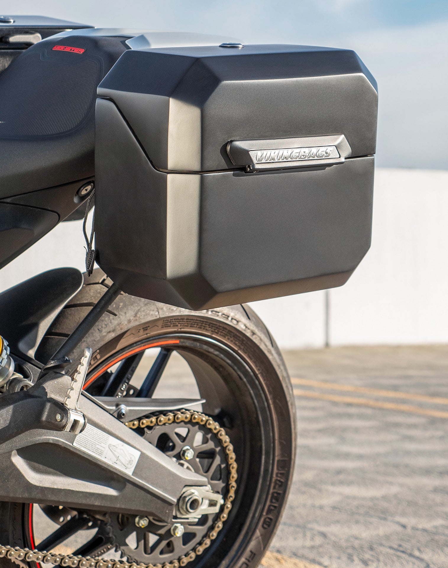 20L - Outlaw Quick-Mount Small Ducati Monster 797 Matte Hard Saddlebags Life style 2