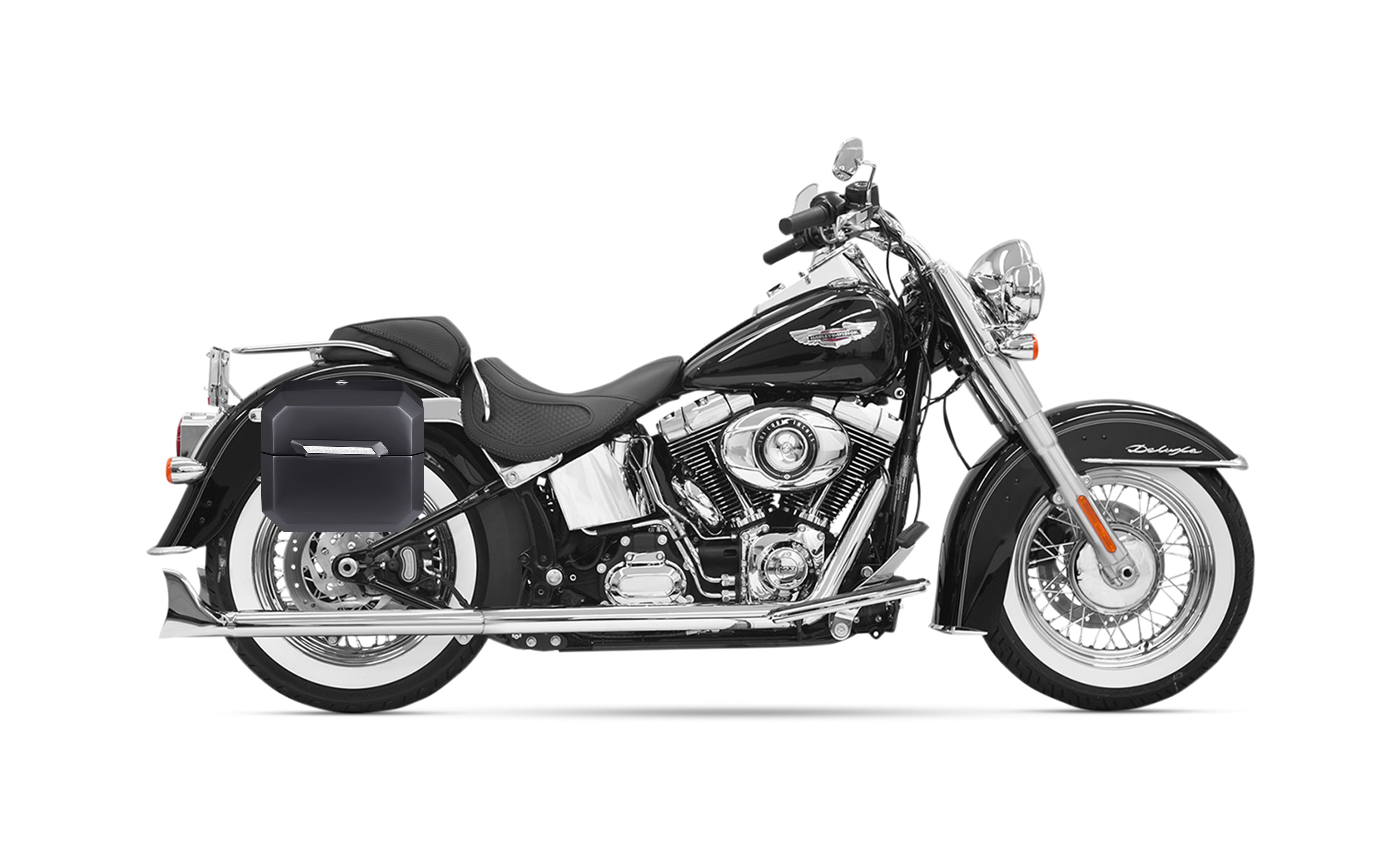 20L - Outlaw Quick-Mount Small Harley Softail Heritage Classic FLSTC/I Matte Hard Saddlebags Bag on Bike @expand