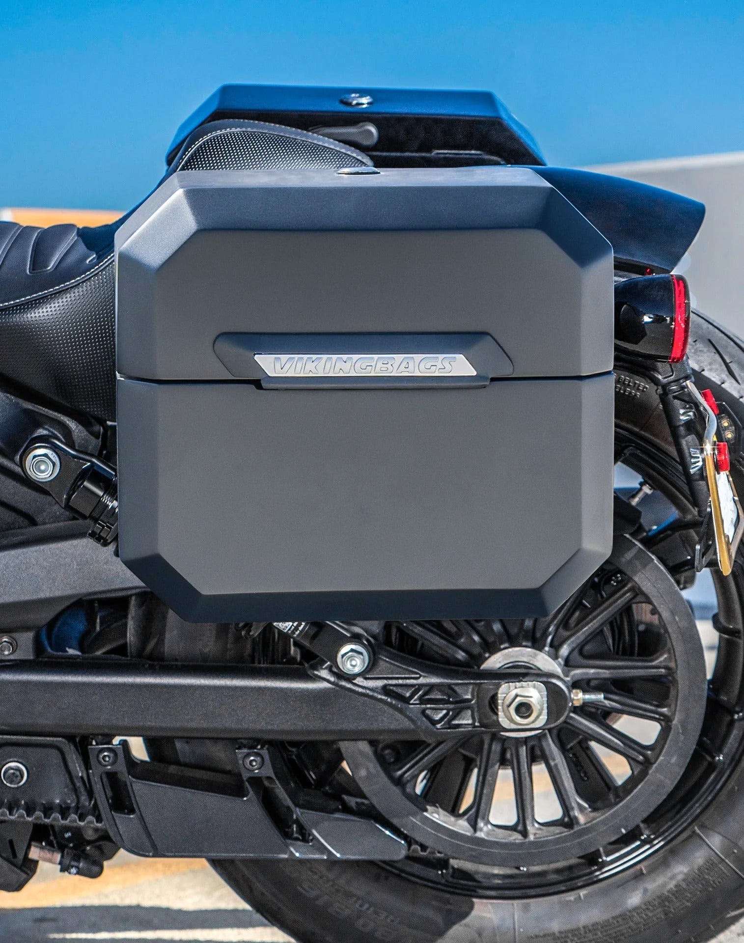 20L - Outlaw Quick-Mount Small Indian Scout Rogue Matte Hard Saddlebags Vertical Lifestyle