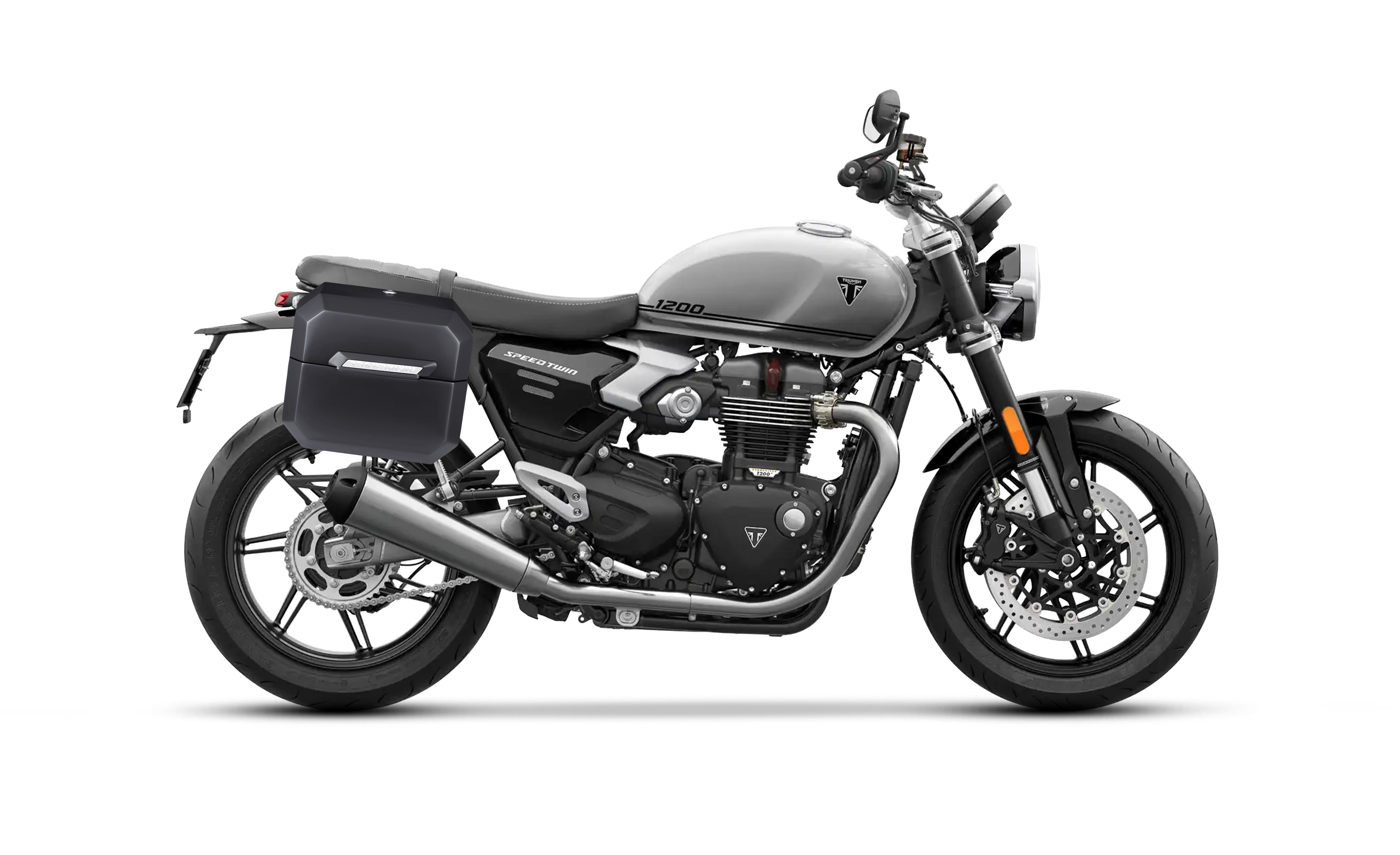 20L - Outlaw Quick-Mount Small Triumph Speed Twin 1200 Matte Hard Saddlebags Bag on Bike @expand