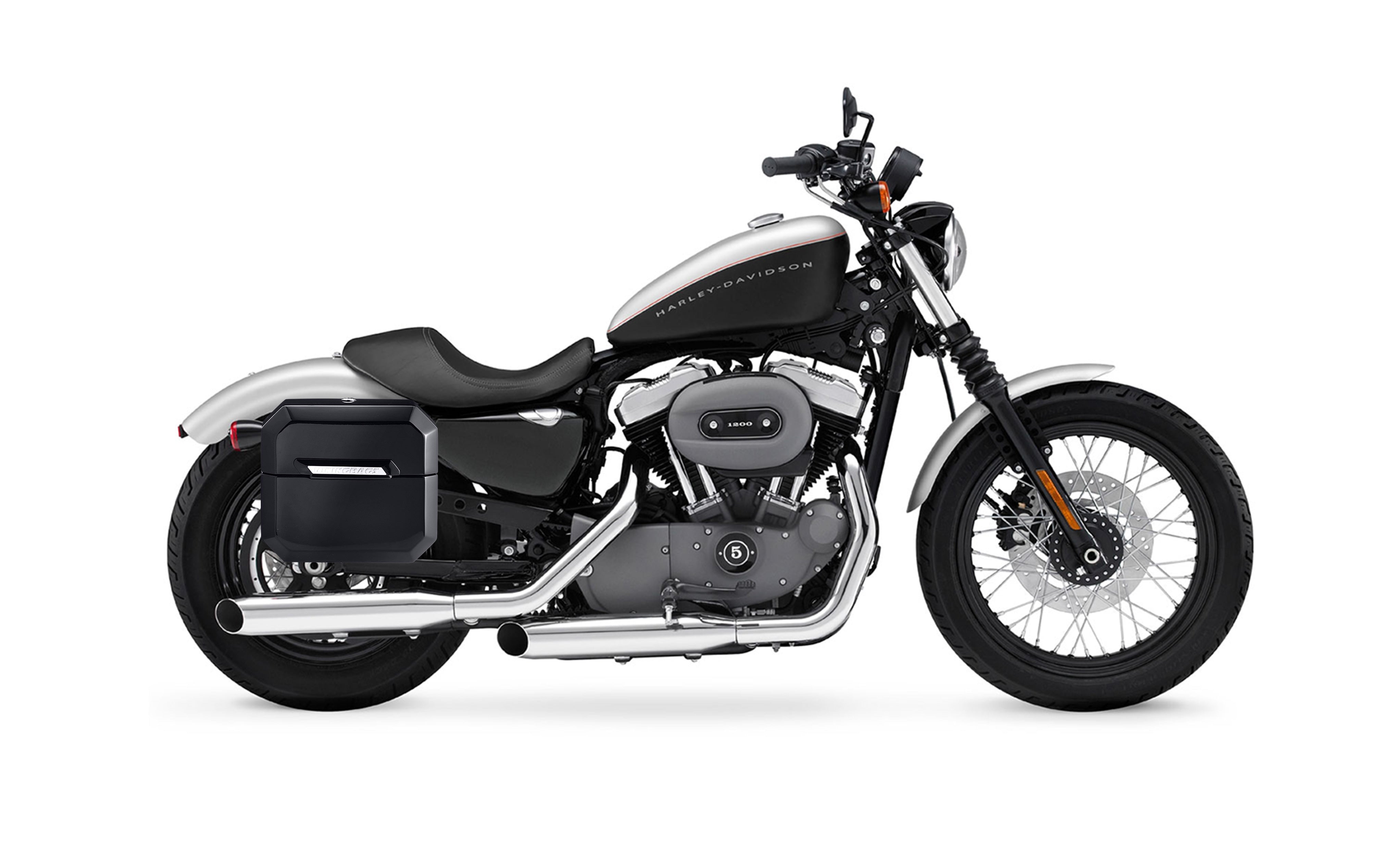 20L - Outlaw Quick-Mount Small Harley Sportster 1200 Nightster XL1200N Painted Hard Saddlebags Bag on Bike @expand