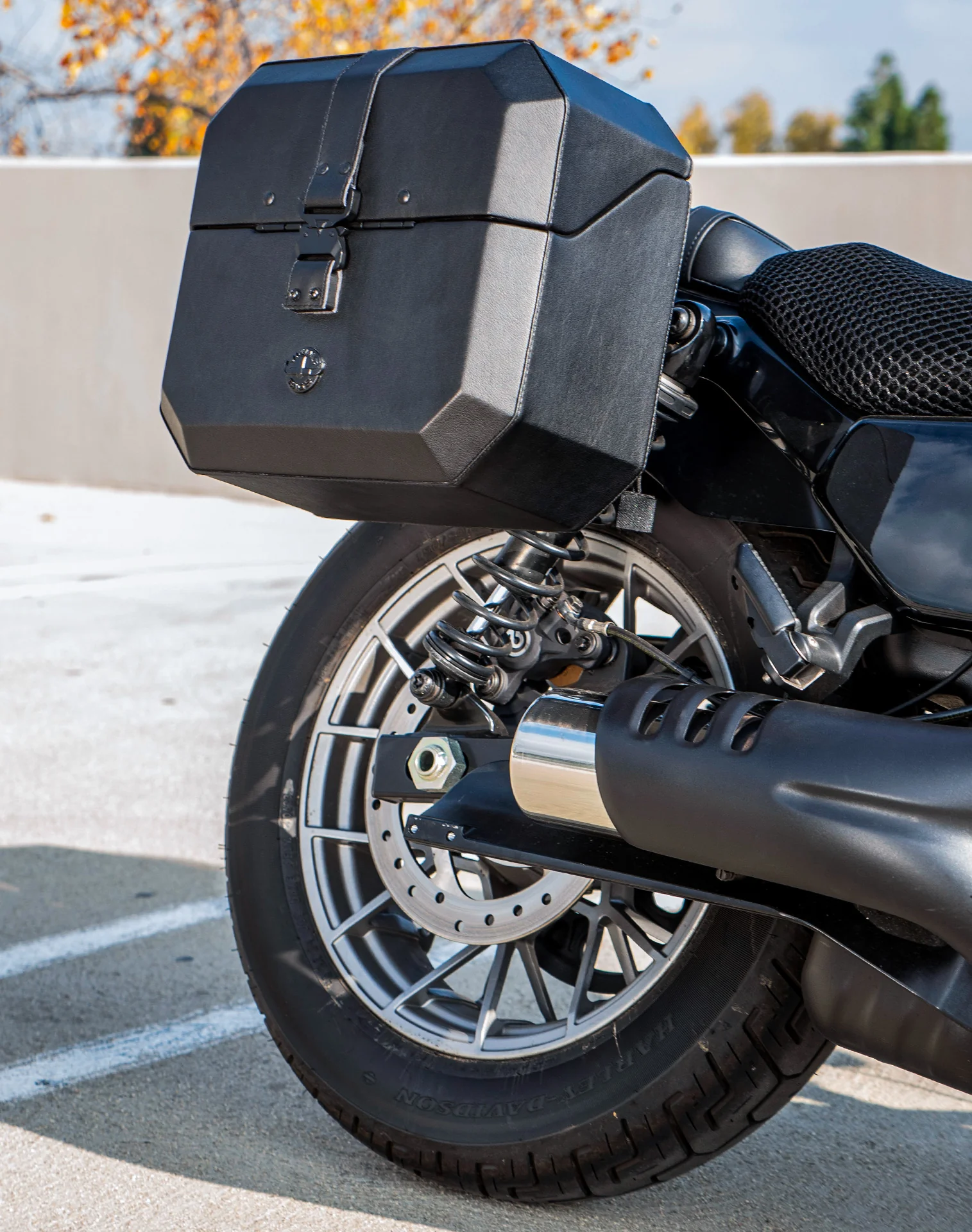 20L - Outlaw Quick-Mount Small Harley Sportster Nightster RH975/S Leather Wrapped Hard Saddlebags Life Style 3