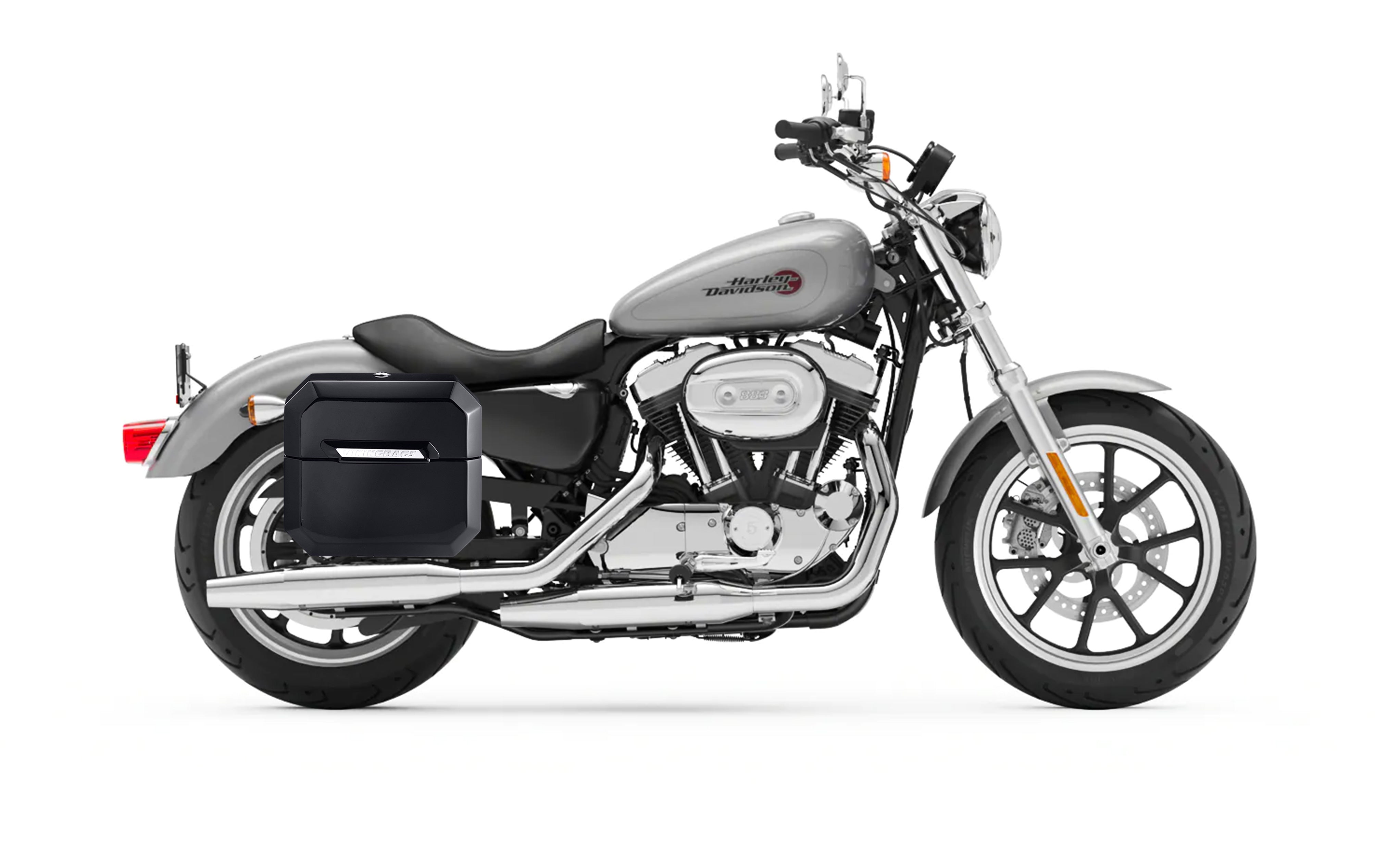 20L - Outlaw Quick-Mount Small Harley Sportster Superlow XL883L Painted Hard Saddlebags Bag on Bike @expand