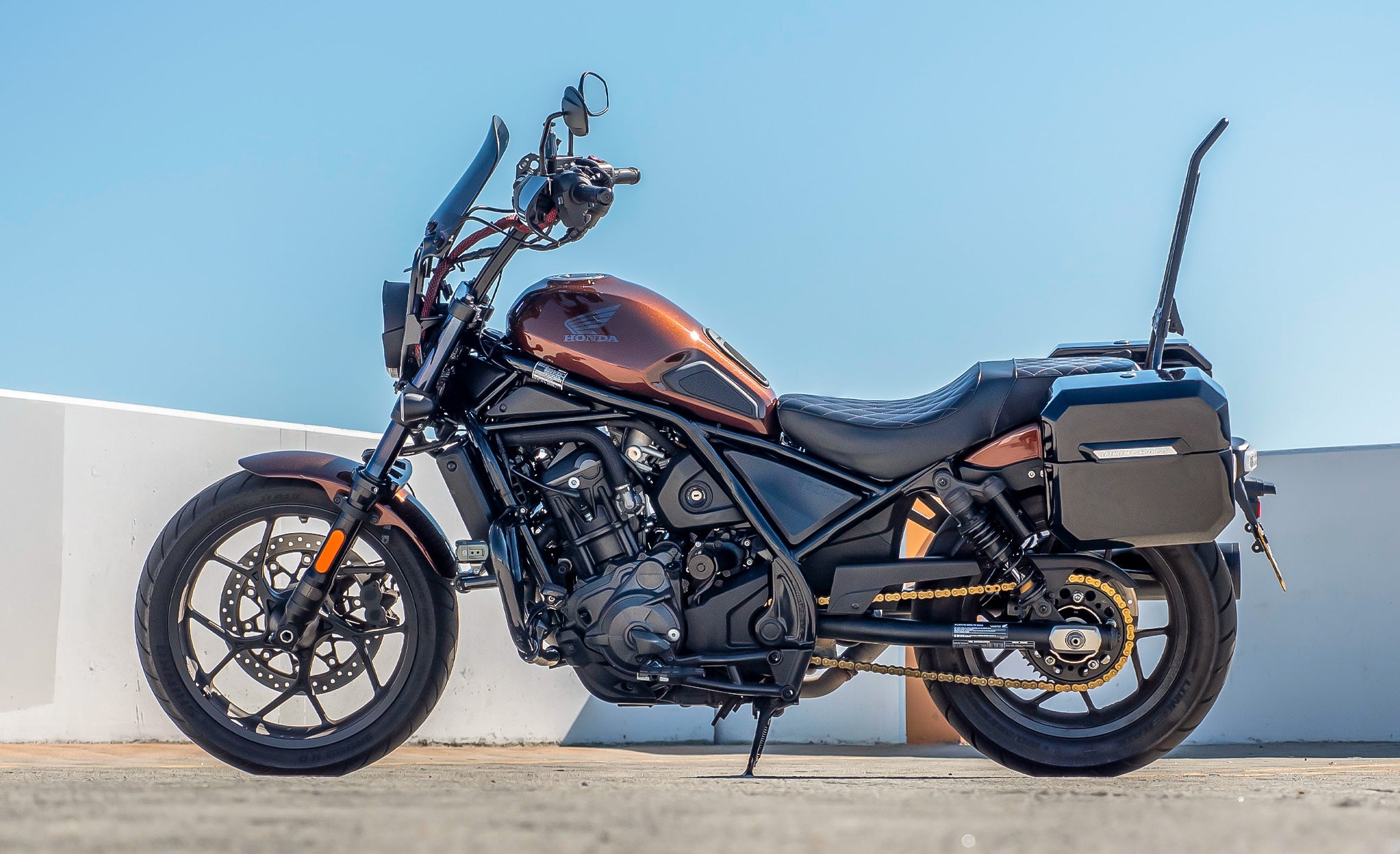 20L - Outlaw Quick-Mount Small Honda Rebel 1100 Painted Hard Saddlebags Life Style Photo @expand