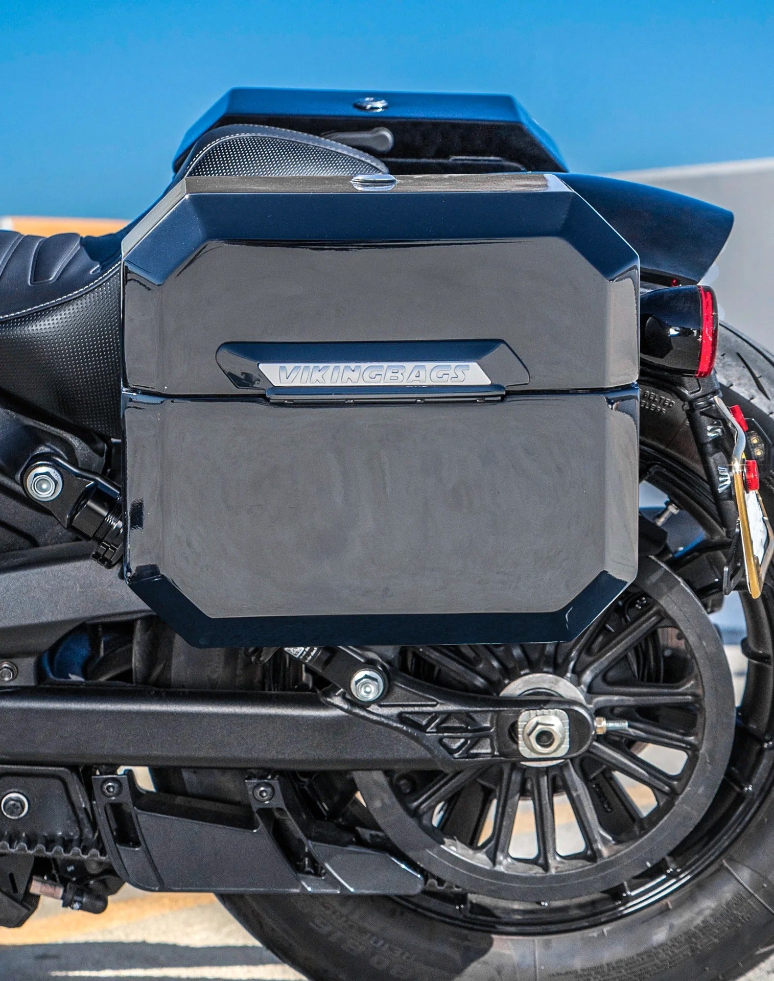 20L - Outlaw Quick-Mount Small Indian Scout Rogue Painted Hard Saddlebags Vertical Lifestyle