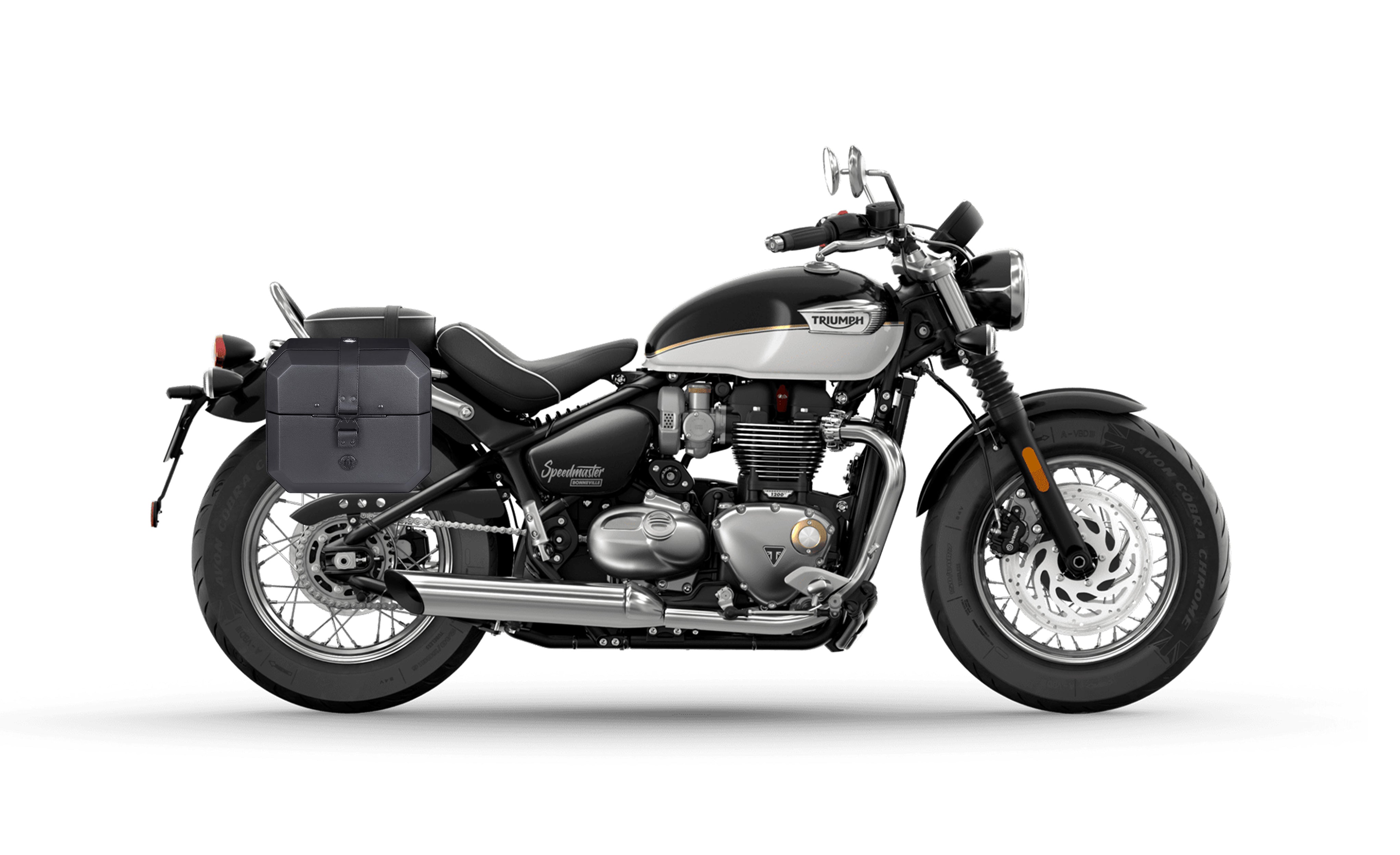 20L - Outlaw Quick-Mount Small Triumph Bonneville Speedmaster 2018+ Leather Wrapped Hard Saddlebags Bag on Bike @expand
