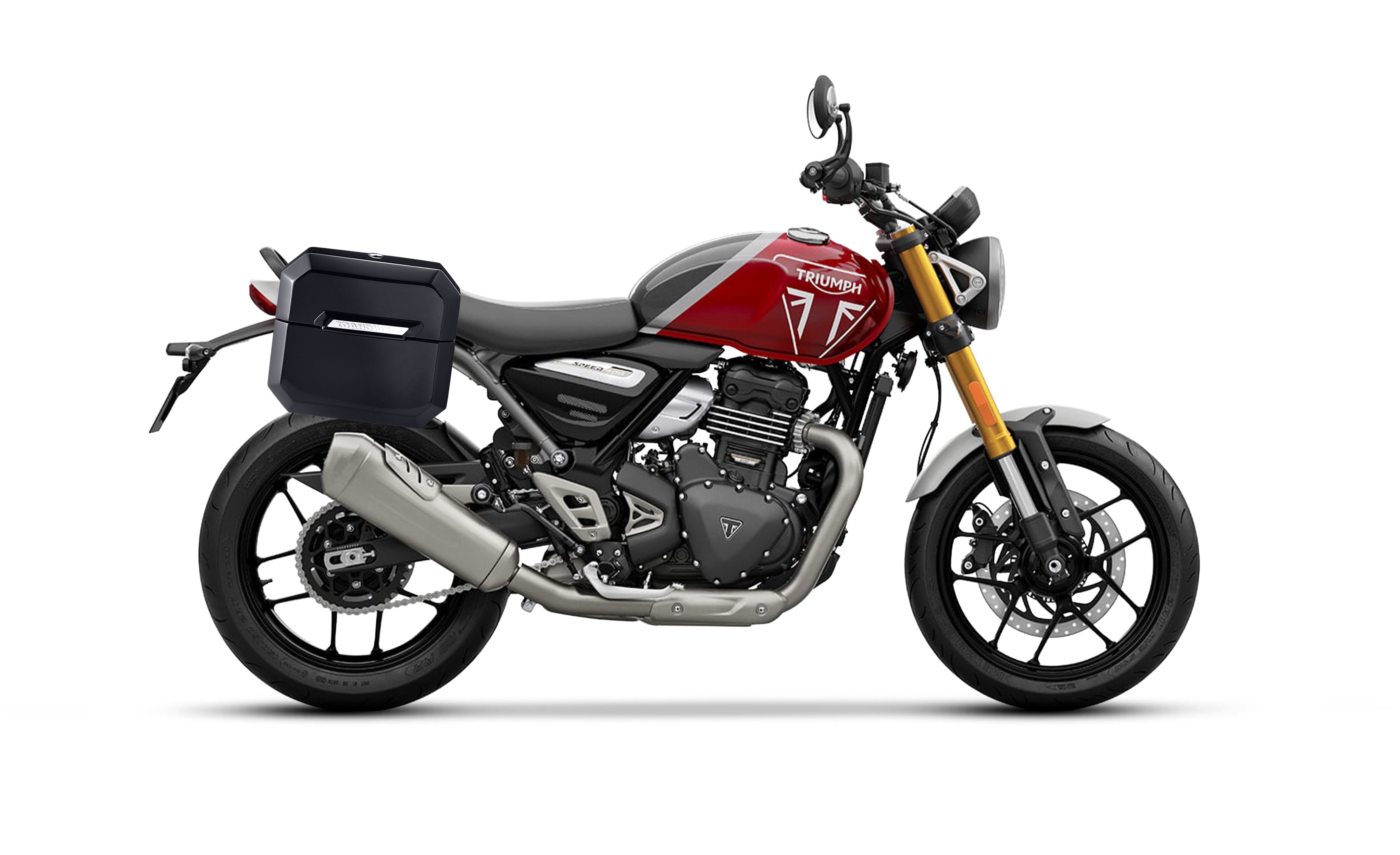 20L - Outlaw Quick-Mount Small Triumph Speed 400 Painted Hard Saddlebags Bag on Bike @expand
