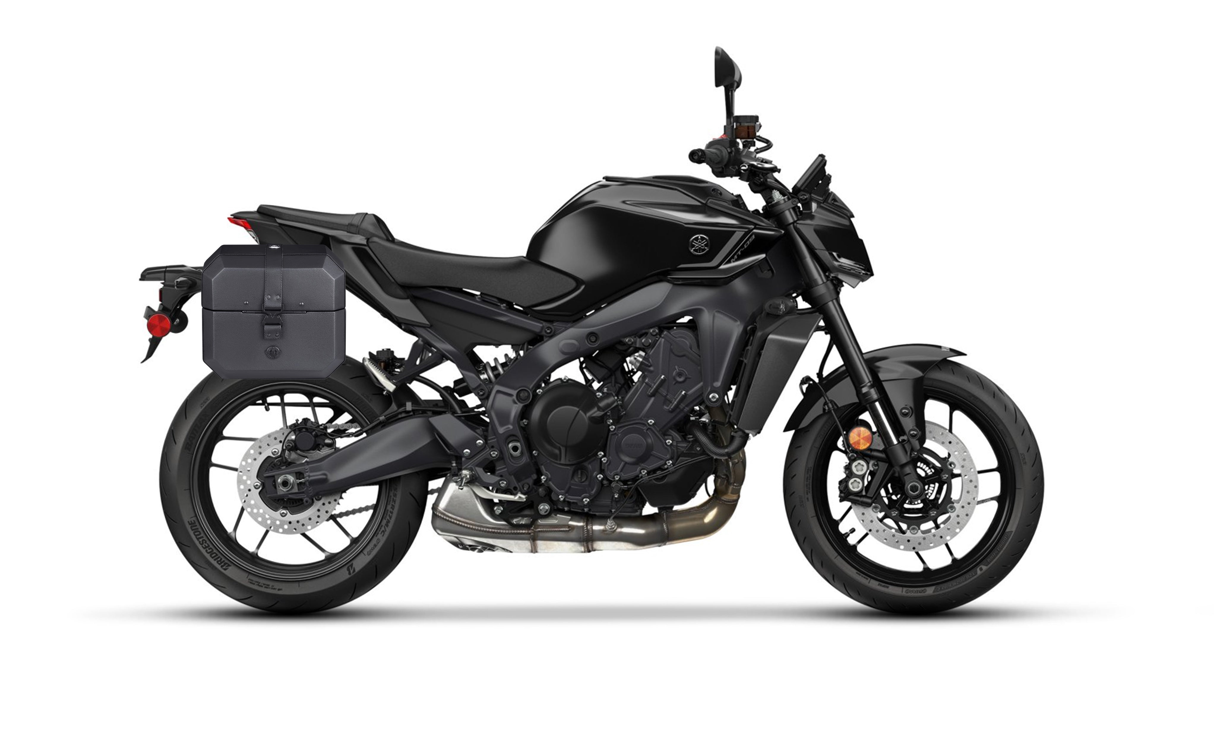 20L - Outlaw Quick-Mount Small Yamaha MT-09 Leather Wrapped Hard Saddlebags Bag on Bike @expand