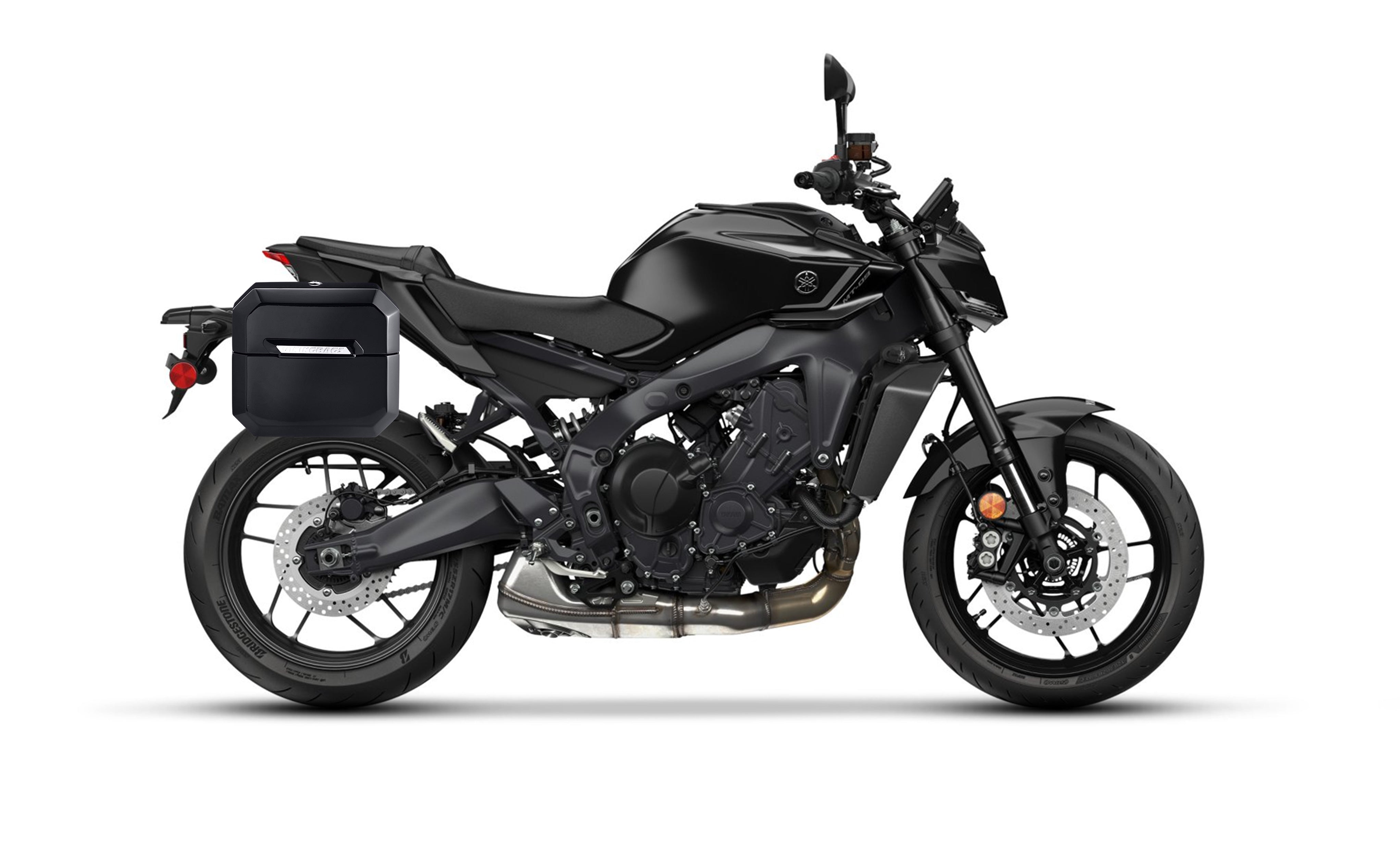 20L - Outlaw Quick-Mount Small Yamaha MT-09 Painted Hard Saddlebags Bag on Bike @expand