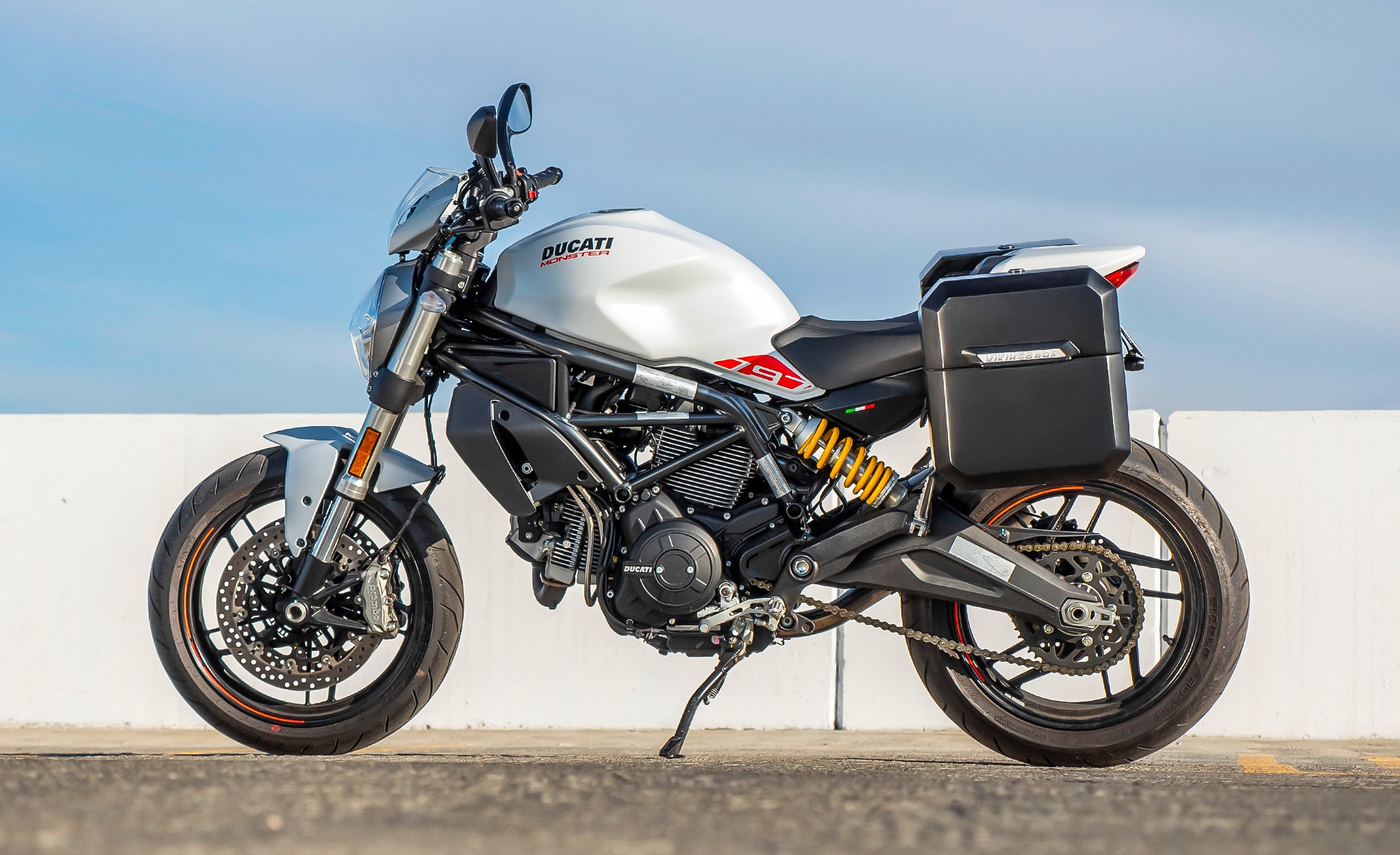 30L - Outlaw Quick-Mount Medium Ducati Monster 797 Matte Hard Saddlebags Life Style Photo @expand