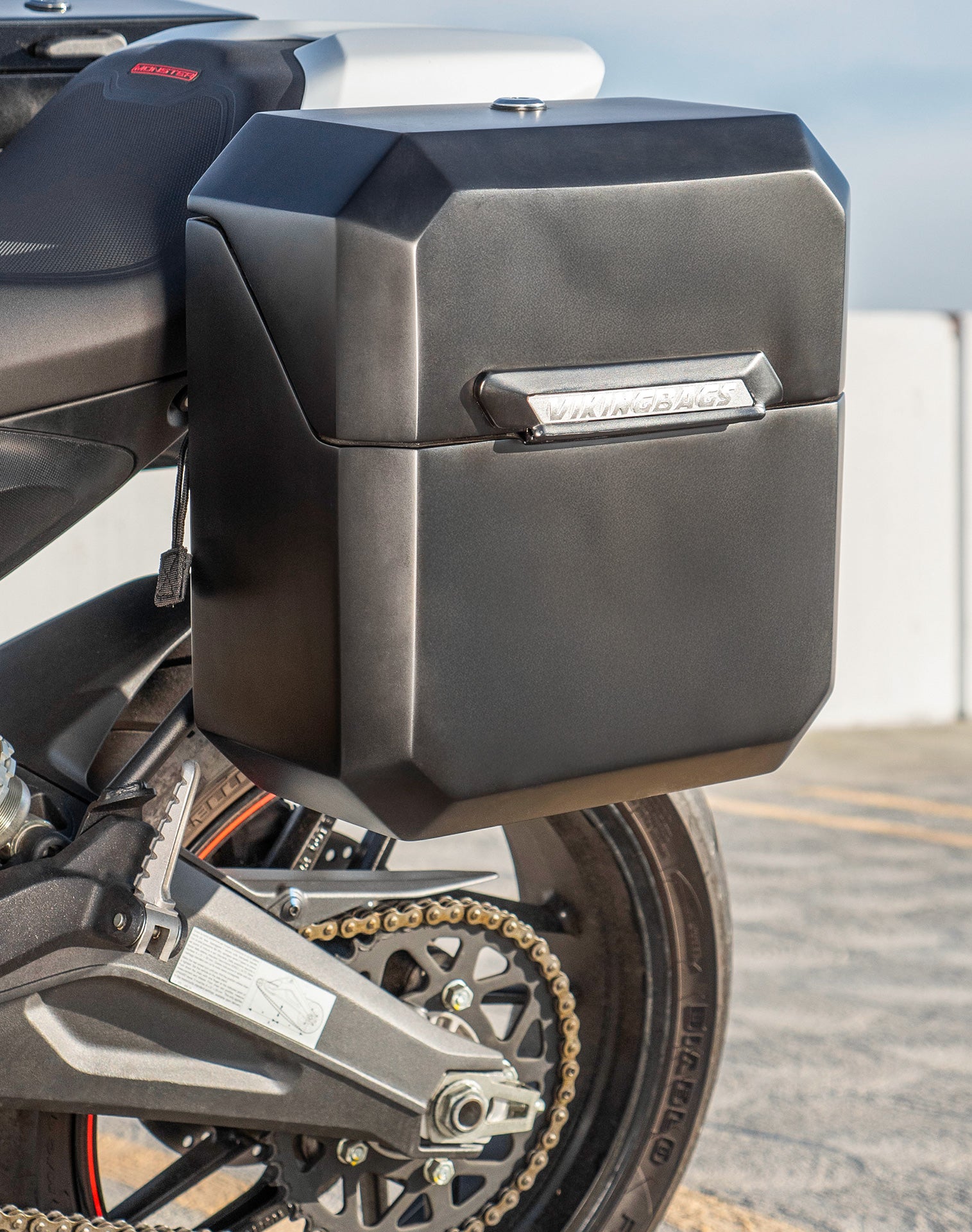 30L - Outlaw Quick-Mount Medium Ducati Monster 797 Matte Hard Saddlebags Life style 2