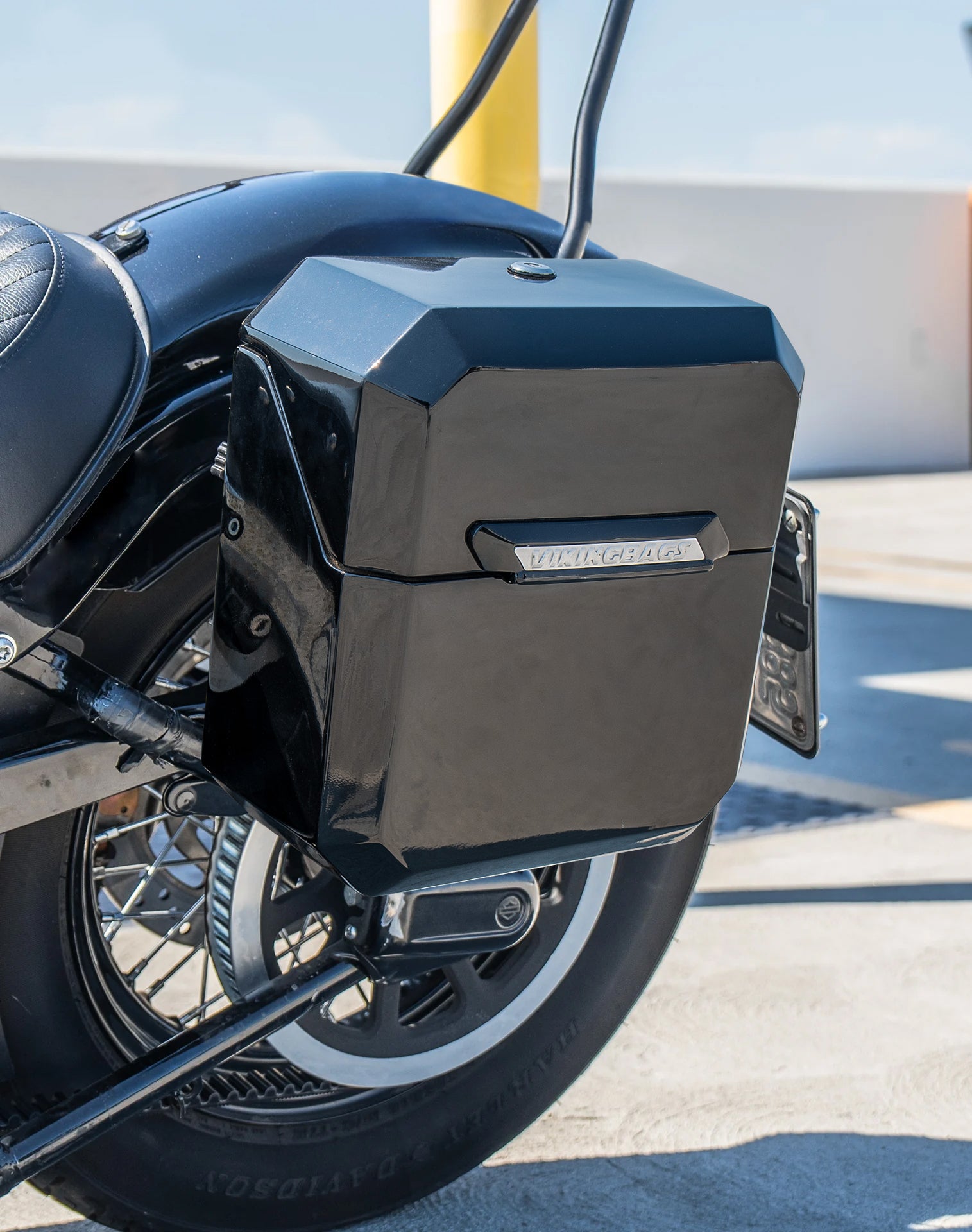 30L - Outlaw Quick Mount Medium Harley Softail Slim FLS Painted Hard Saddlebags Lifestyle