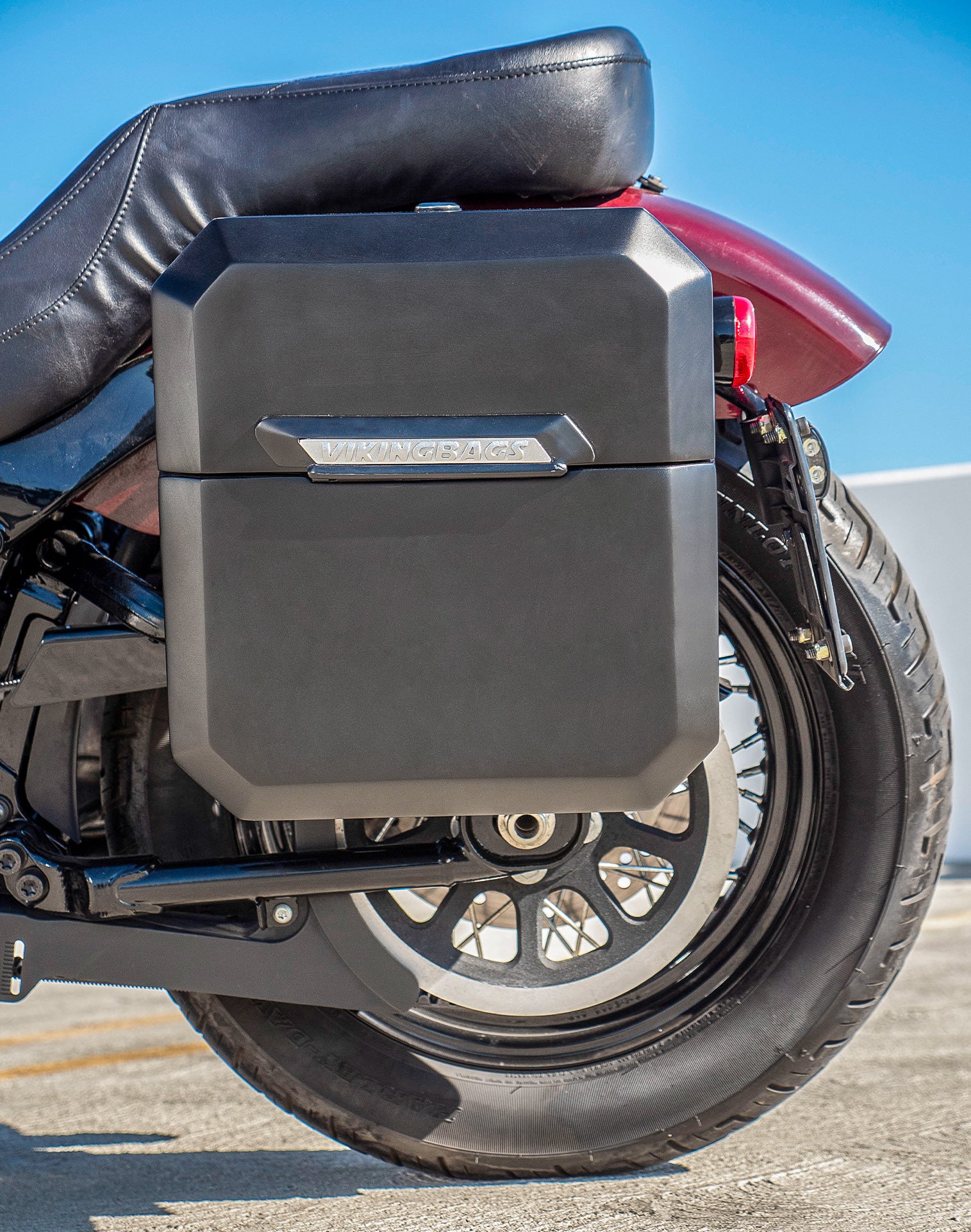 30L - Outlaw Quick-Mount Medium Harley Softail Slim FLSL Matte Hard Saddlebags Life style 2