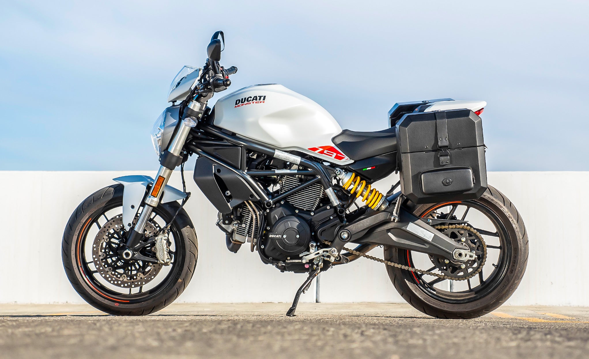 30L - Outlaw Quick-Mount Medium Ducati Monster 797 Hard Saddlebags Life Style Photo @expand