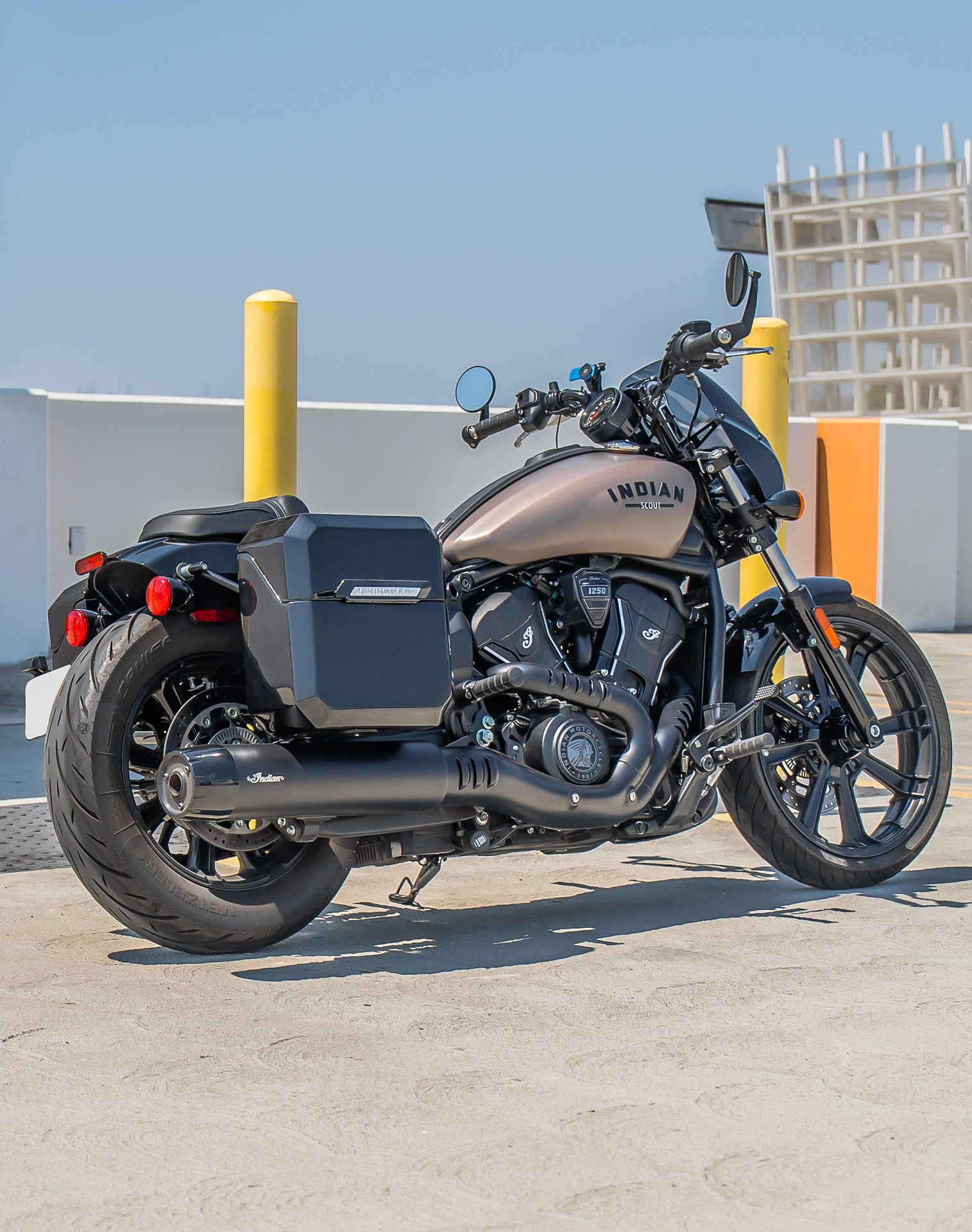 30L - Outlaw Quick-Mount Medium Indian Scout Bobber Painted Hard Saddlebags Life Style 1