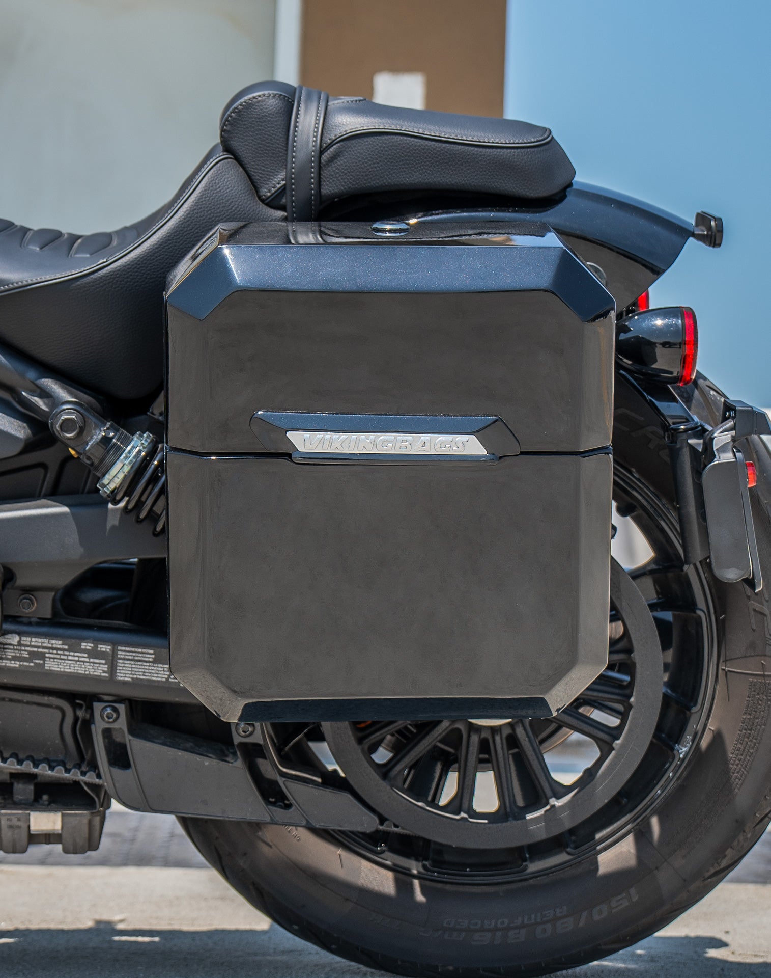 30L - Outlaw Quick-Mount Medium Indian Scout Bobber Painted Hard Saddlebags Life Style 2