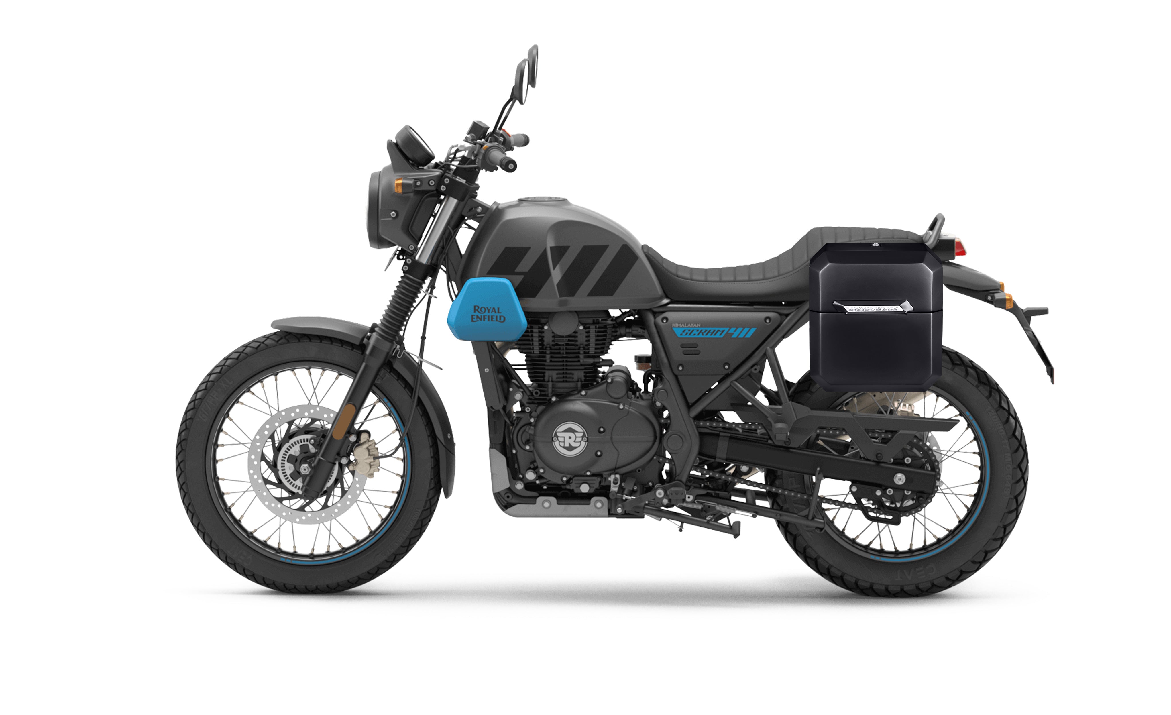 30L - Outlaw Quick Mount Medium Royal Enfield Scram 411 Painted Hard Saddlebags Bag on Bike @expand