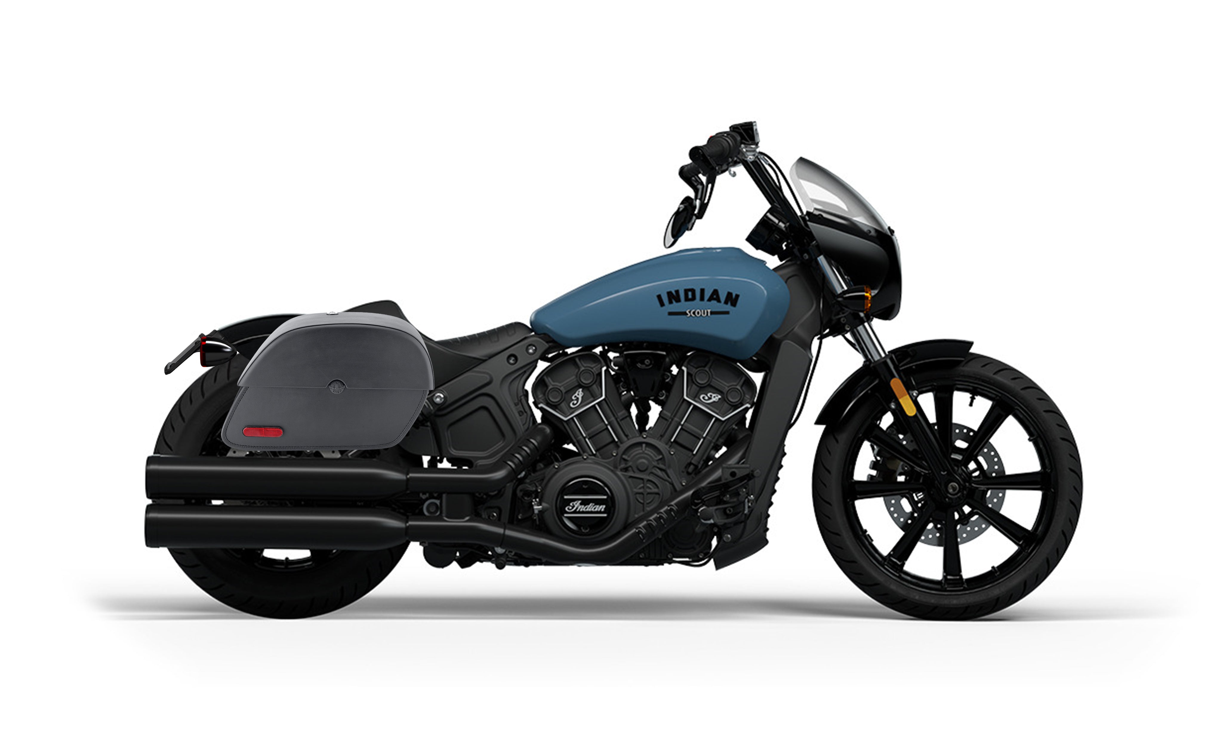 32L - Panzer Large Shock-Cutout Indian Scout Rogue Sixty Motorcycle Saddlebags Bag on Bike @expand