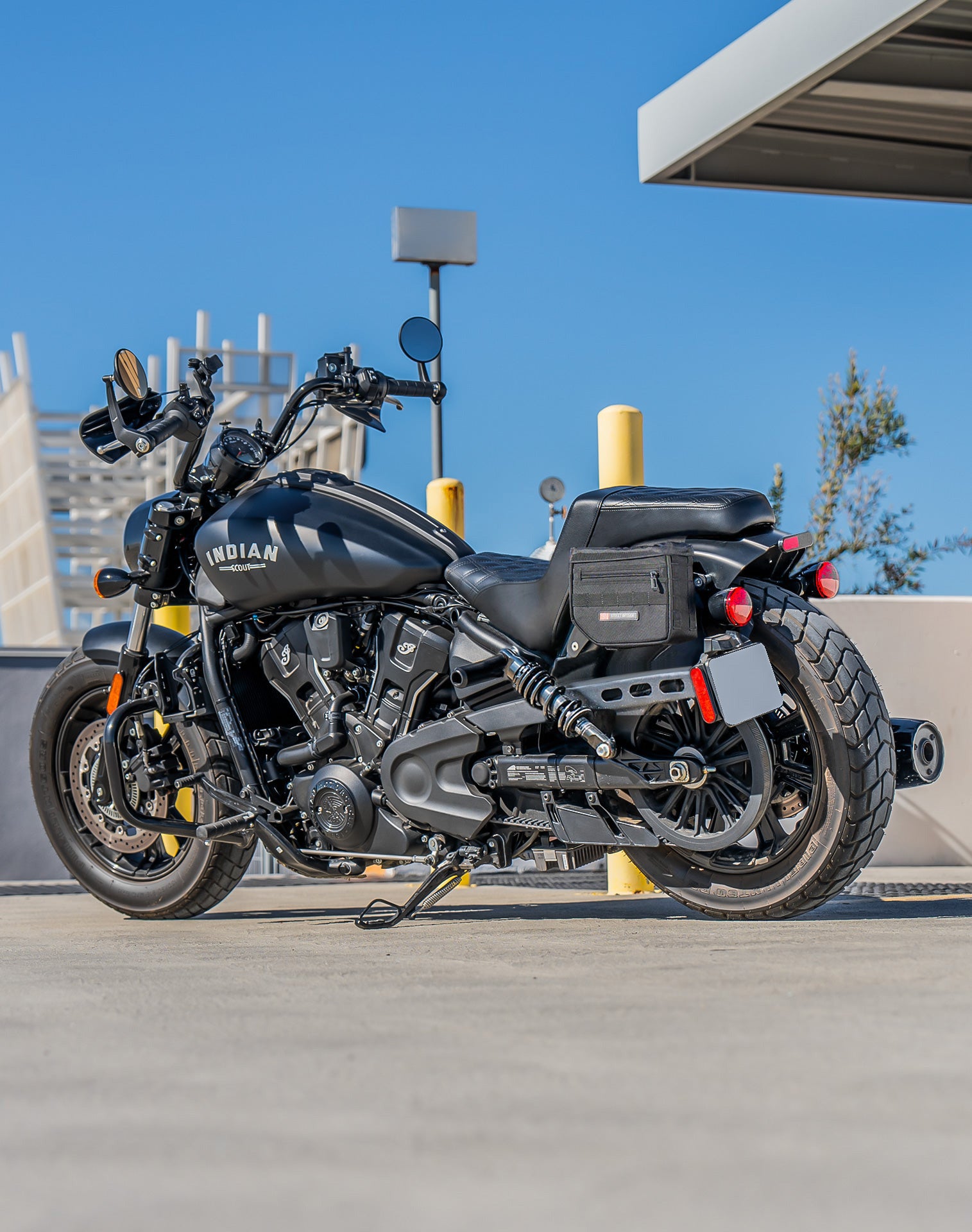 8L - Patriot Small 2025+ Indian Sport Scout Sixty Throw Over Saddlebags Vertical Lifestyle 