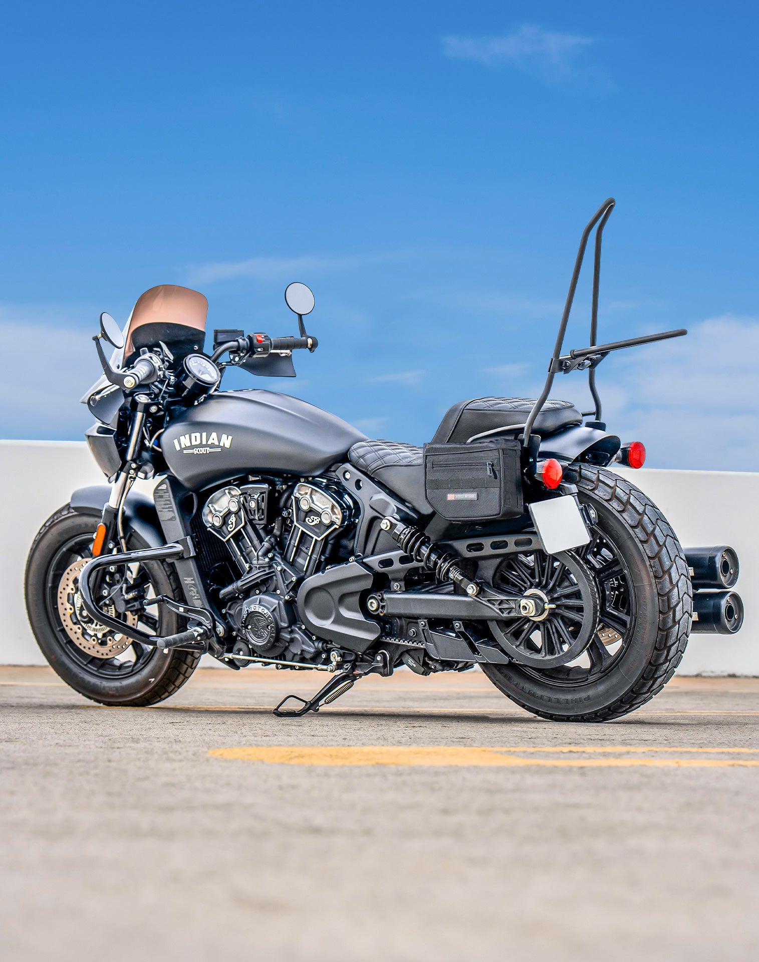 8L - Patriot Small Indian Scout Bobber Throw Over Saddlebags Vertical Lifestyle 
